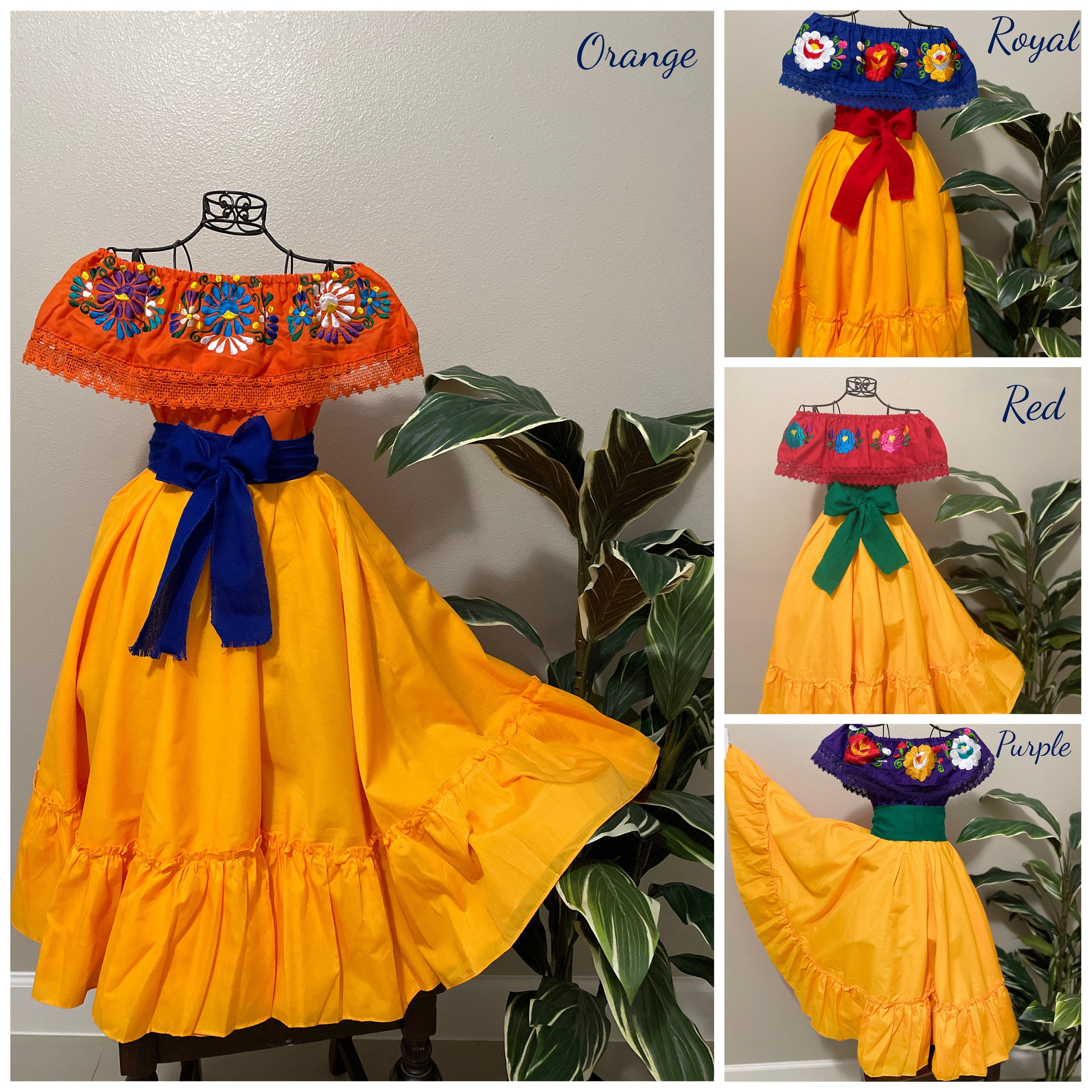 Beautiful Mexican Embroidered Blouse and Skirt Set -Traditional Girls Set - Handmade Authentic Clothing