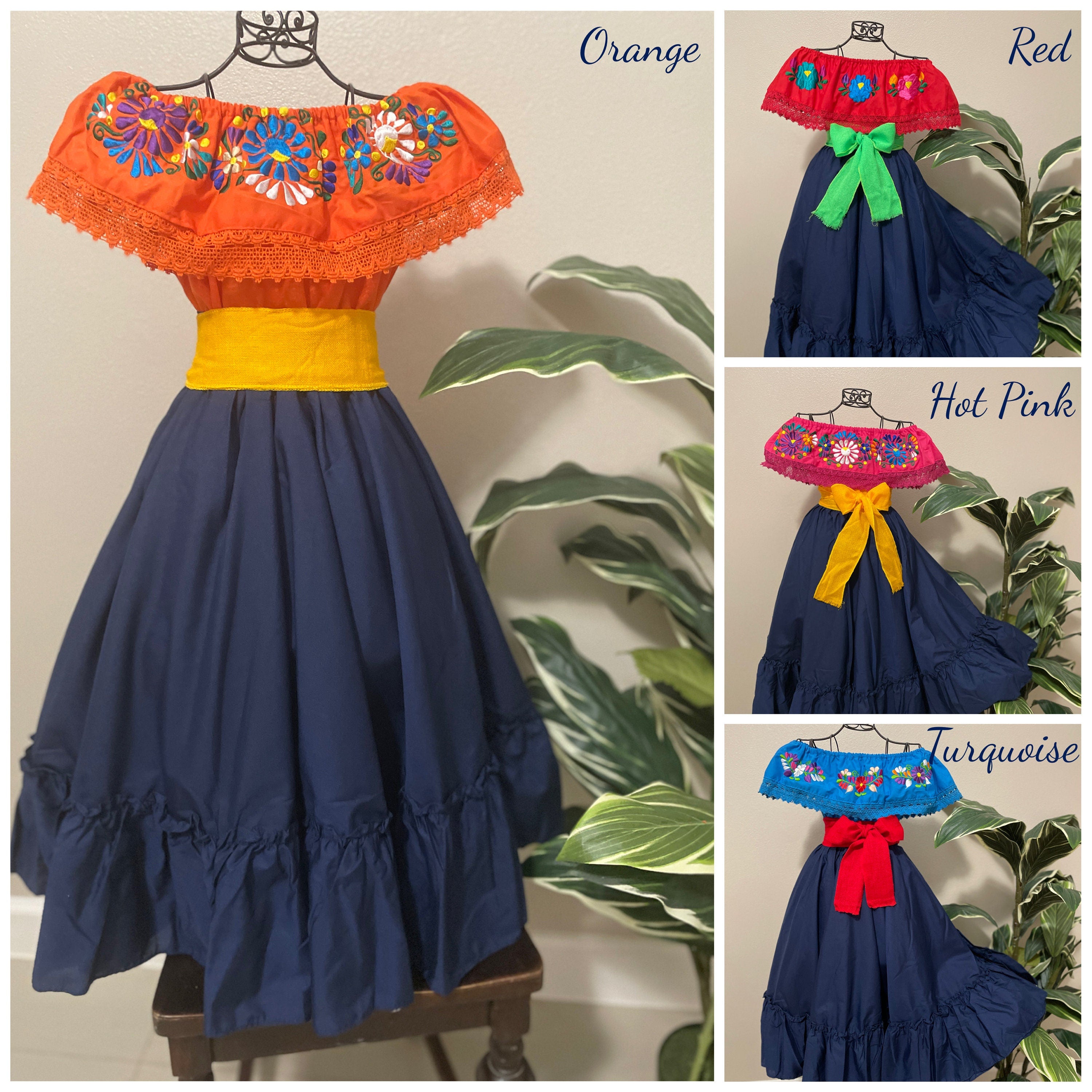 Beautiful Mexican Embroidered Blouse and Skirt Set -Traditional Girls Set - Handmade Authentic Clothing