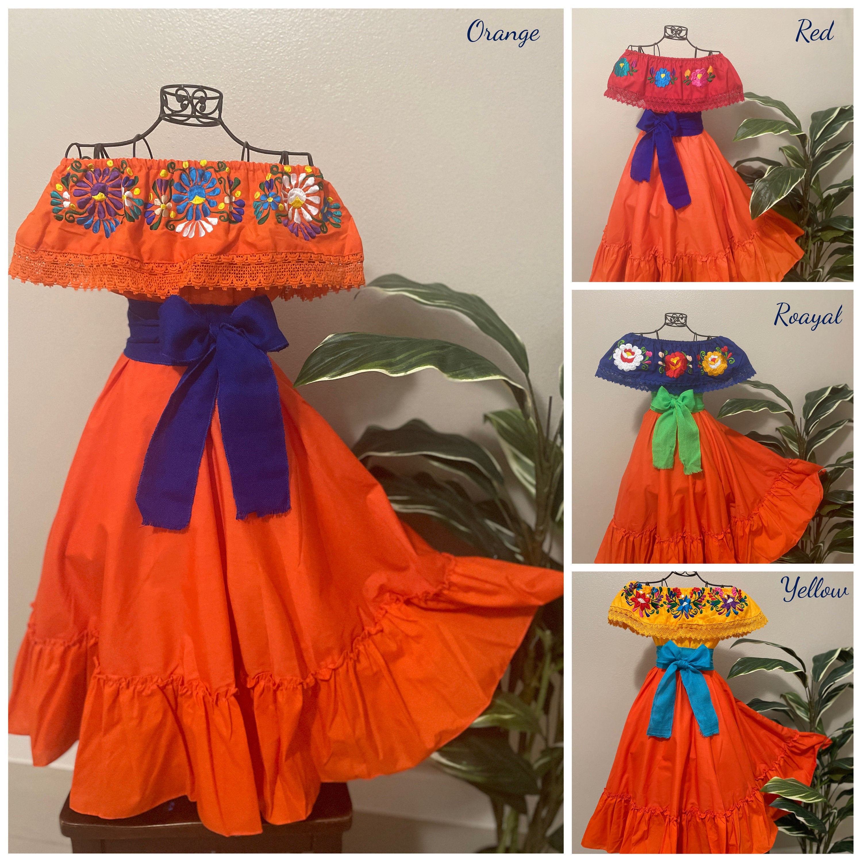 Beautiful Mexican Embroidered Blouse and Skirt Set -Traditional Girls Set - Handmade Authentic Clothing