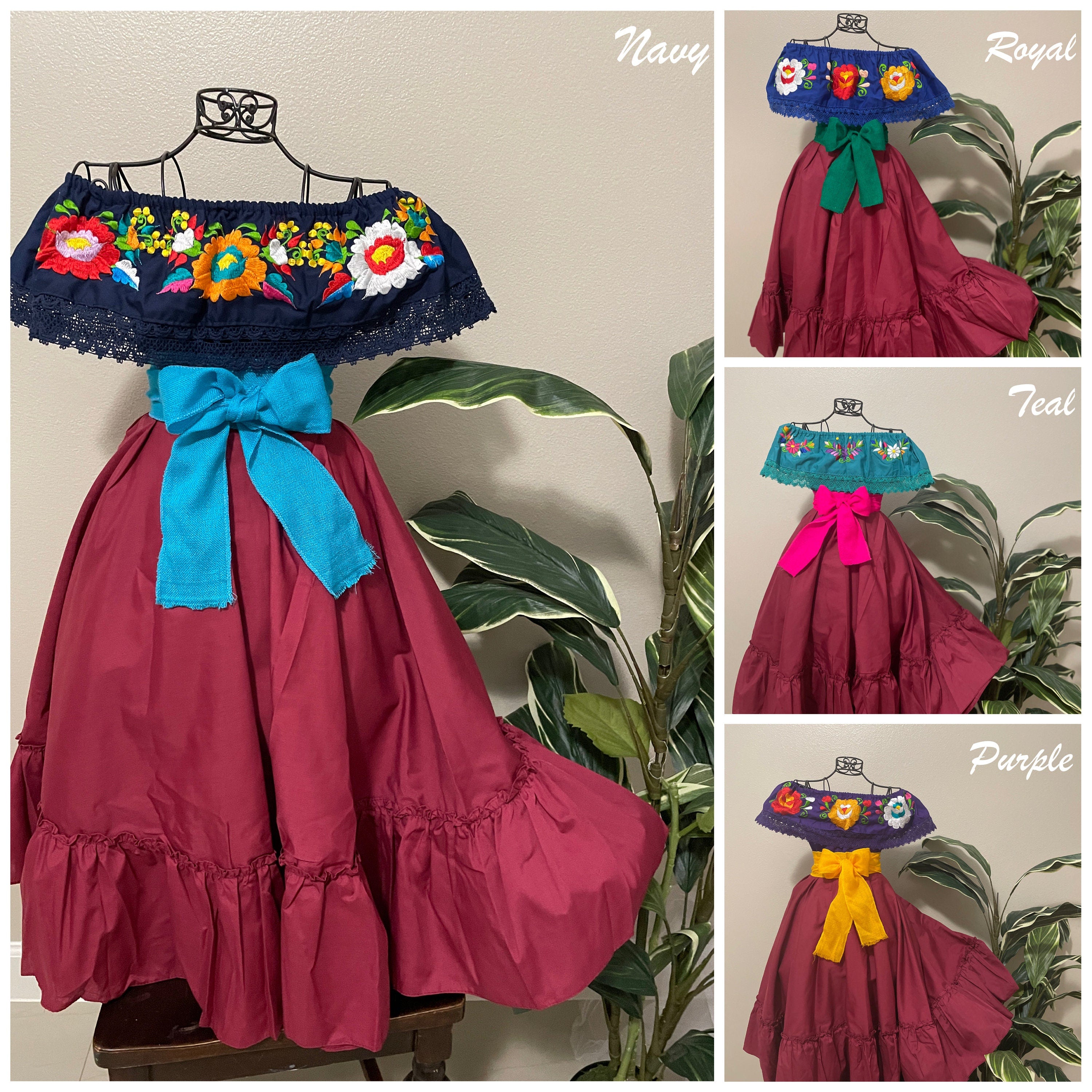 Beautiful Mexican Embroidered Blouse and Skirt Set -Traditional Girls Set - Handmade Authentic Clothing