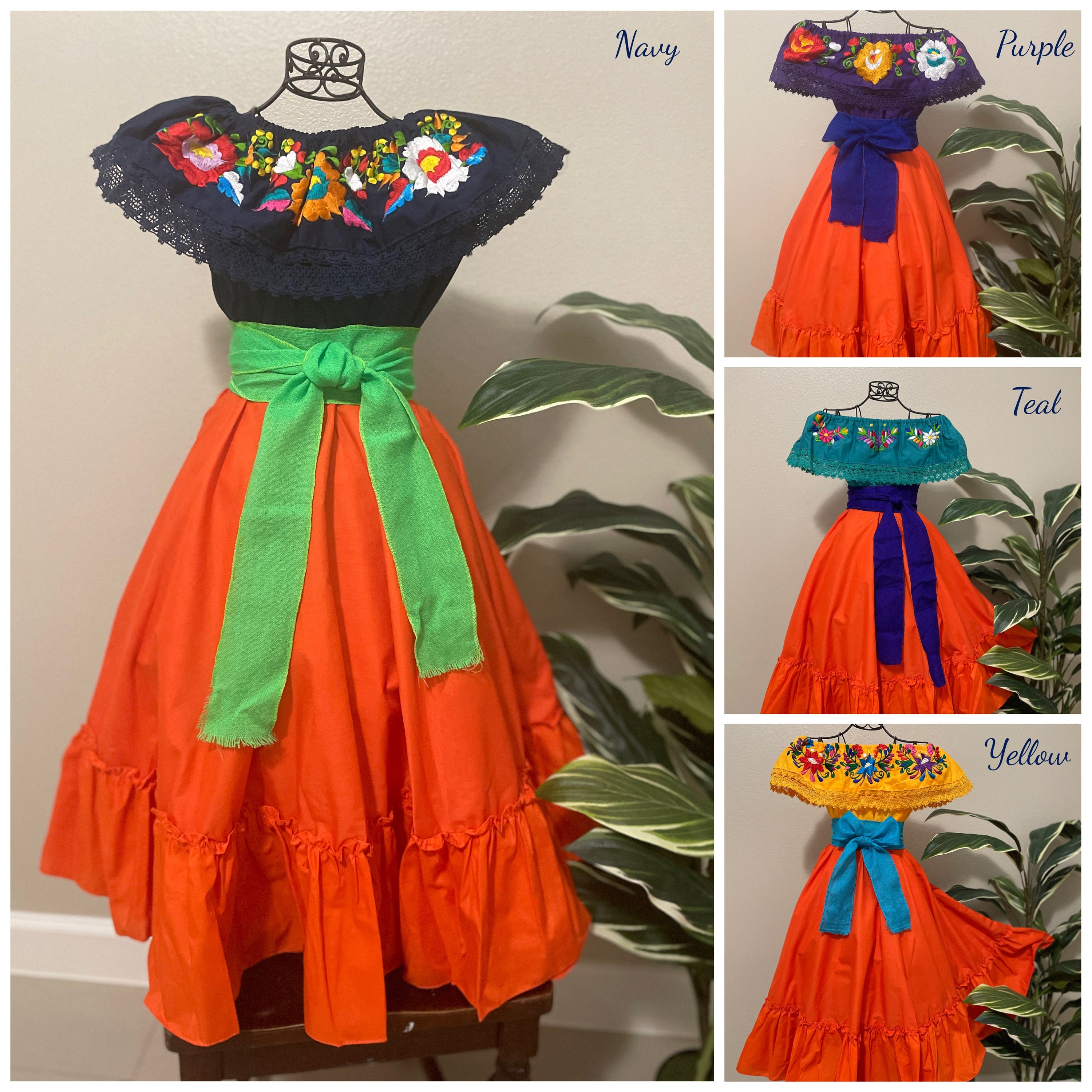 Beautiful Mexican Embroidered Blouse and Skirt Set -Traditional Girls Set - Handmade Authentic Clothing