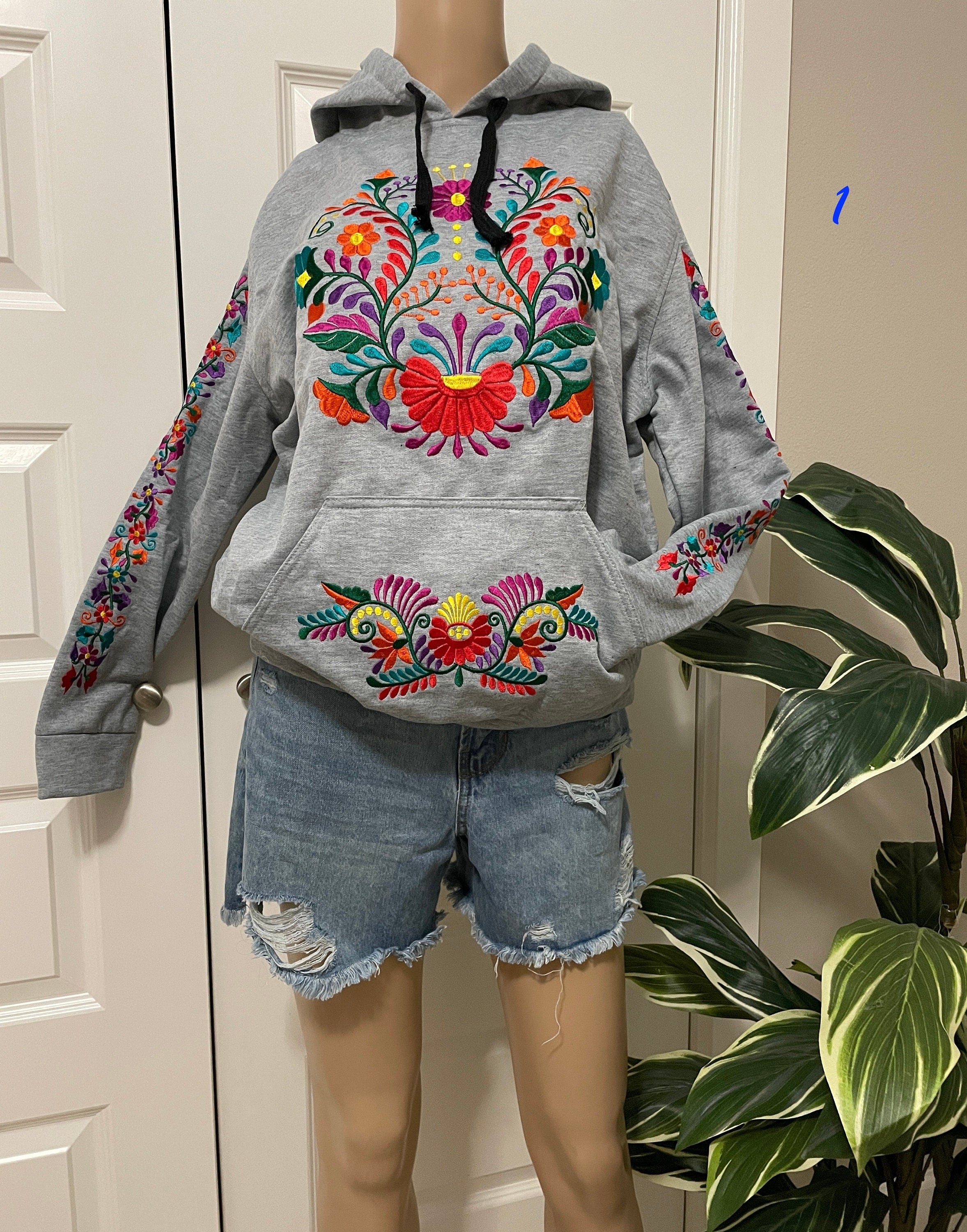 Mexican Embroidered Pullover Sweaters - Floral Embroidered Sweaters