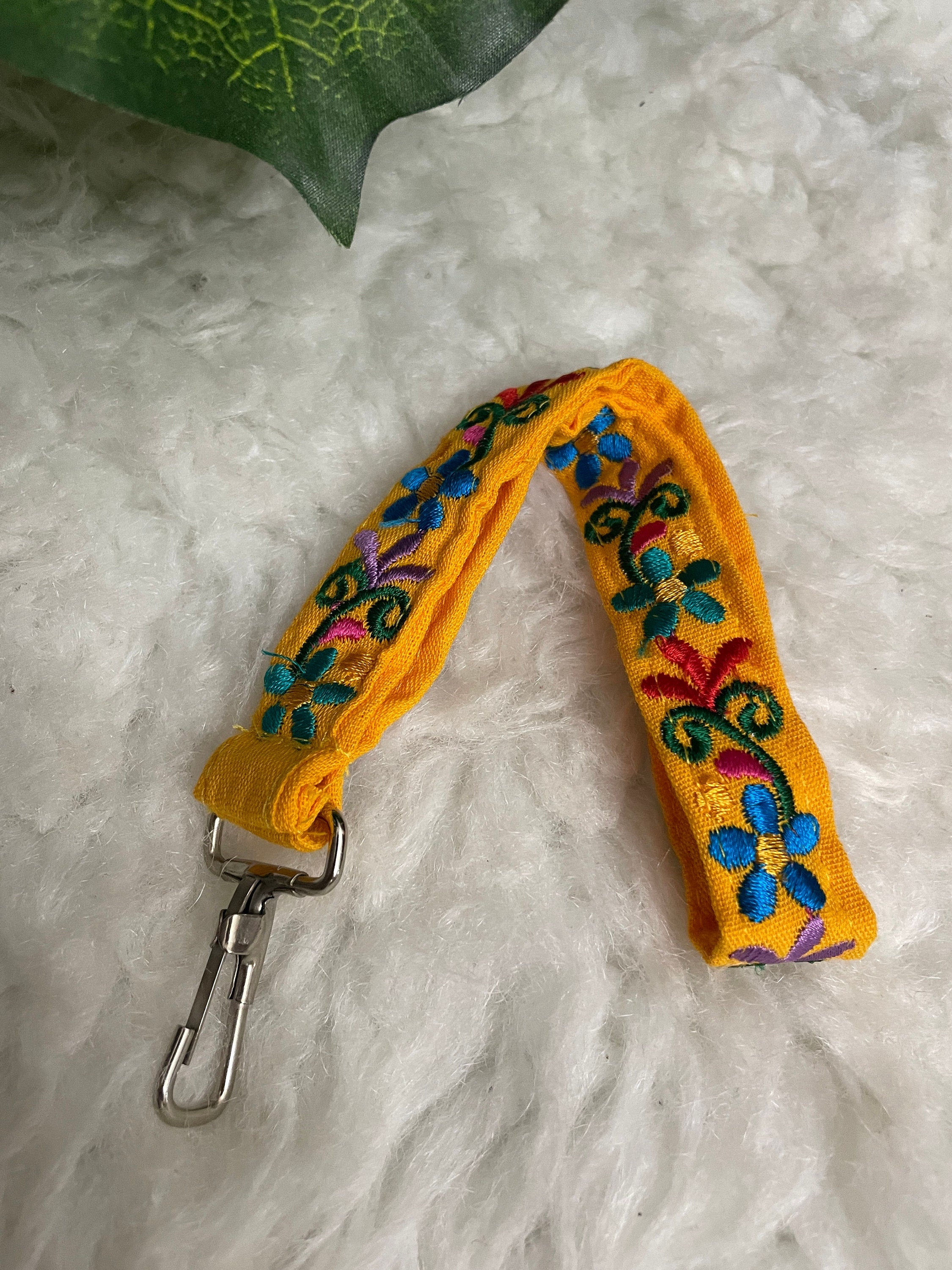 Image of Floral Embroidered Wristlet Lanyard Key/ID Holder - Clip Lanyard Key/ID Holder - Artisanal made