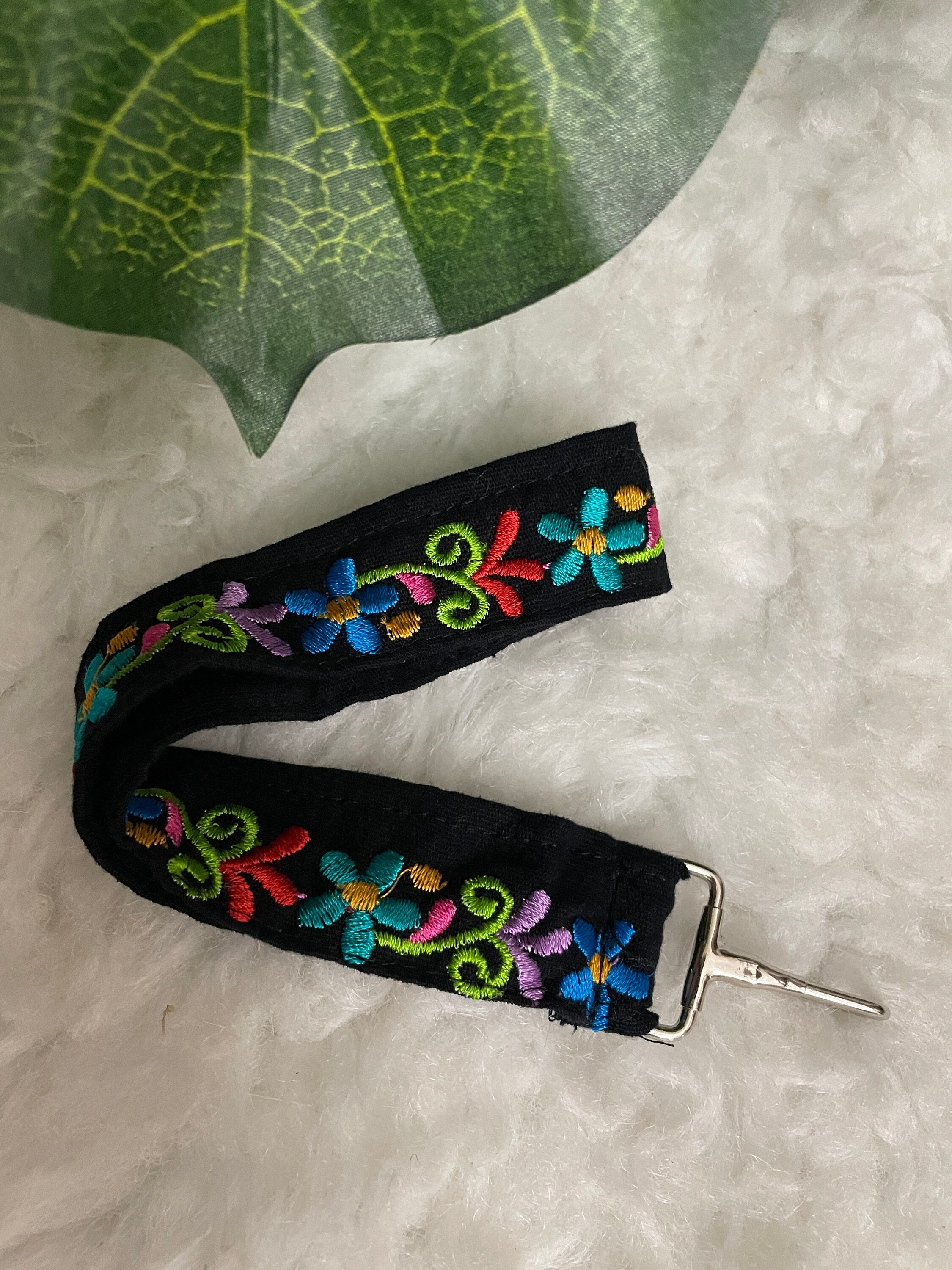 Floral Embroidered Wristlet Lanyard Key/ID Holder - Clip Lanyard Key/ID Holder - Artisanal made