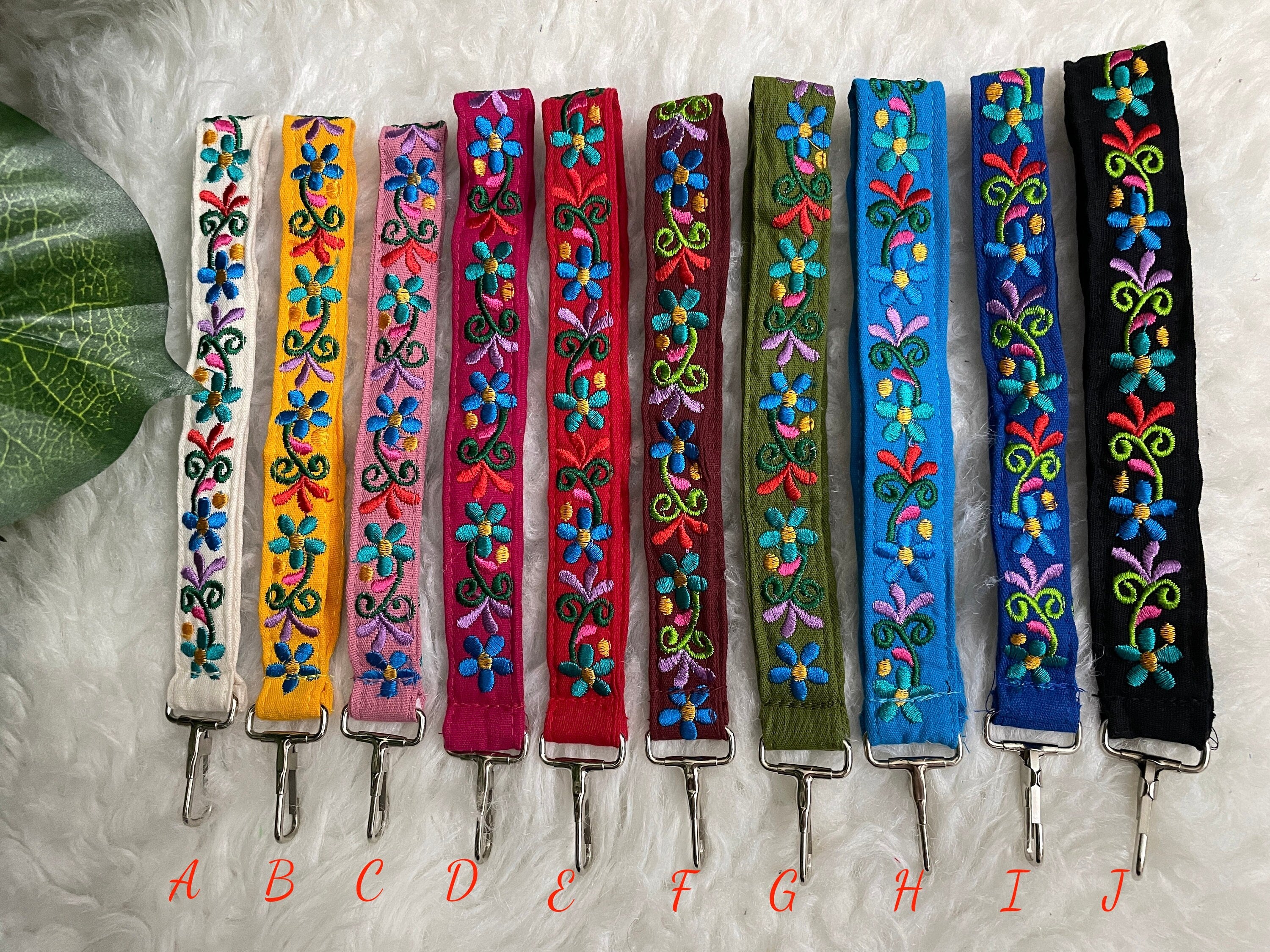 Image of Floral Embroidered Wristlet Lanyard Key/ID Holder - Clip Lanyard Key/ID Holder - Artisanal made