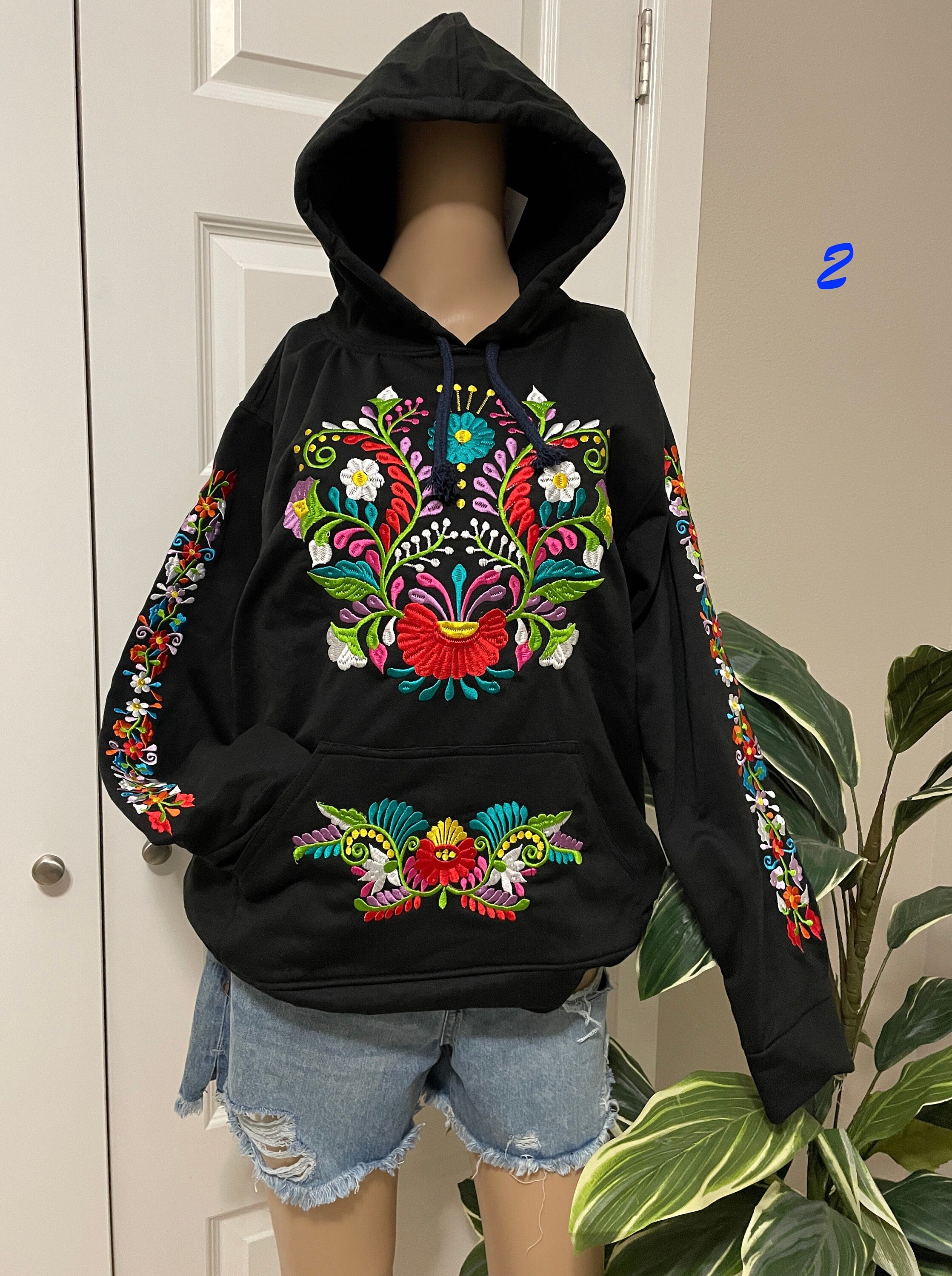 Image of Large Mexican Embroidered Pullover Sweaters - Floral Embroidered Sweaters