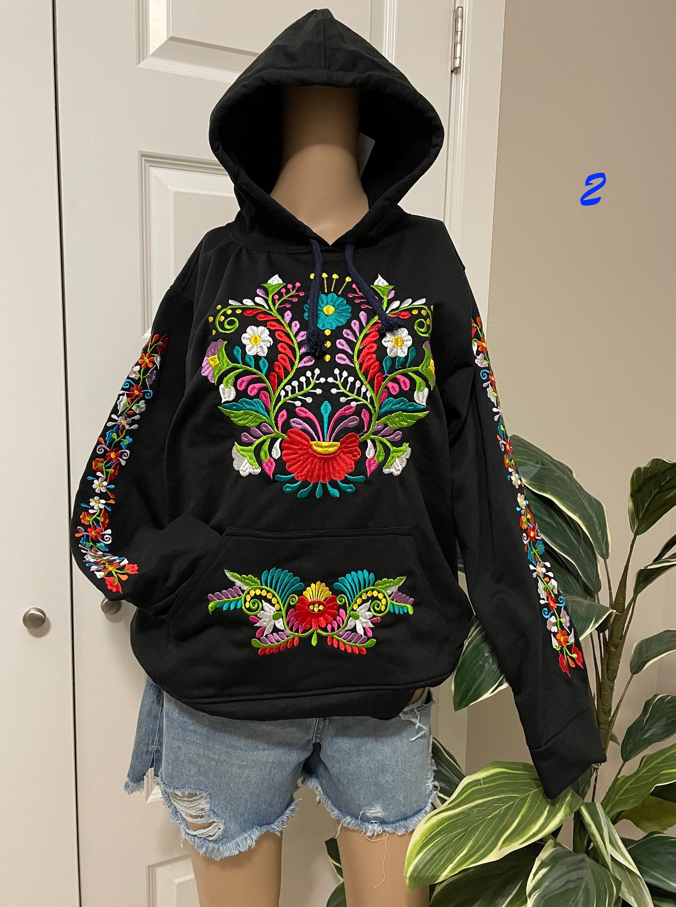 Image of Large Mexican Embroidered Pullover Sweaters - Floral Embroidered Sweaters