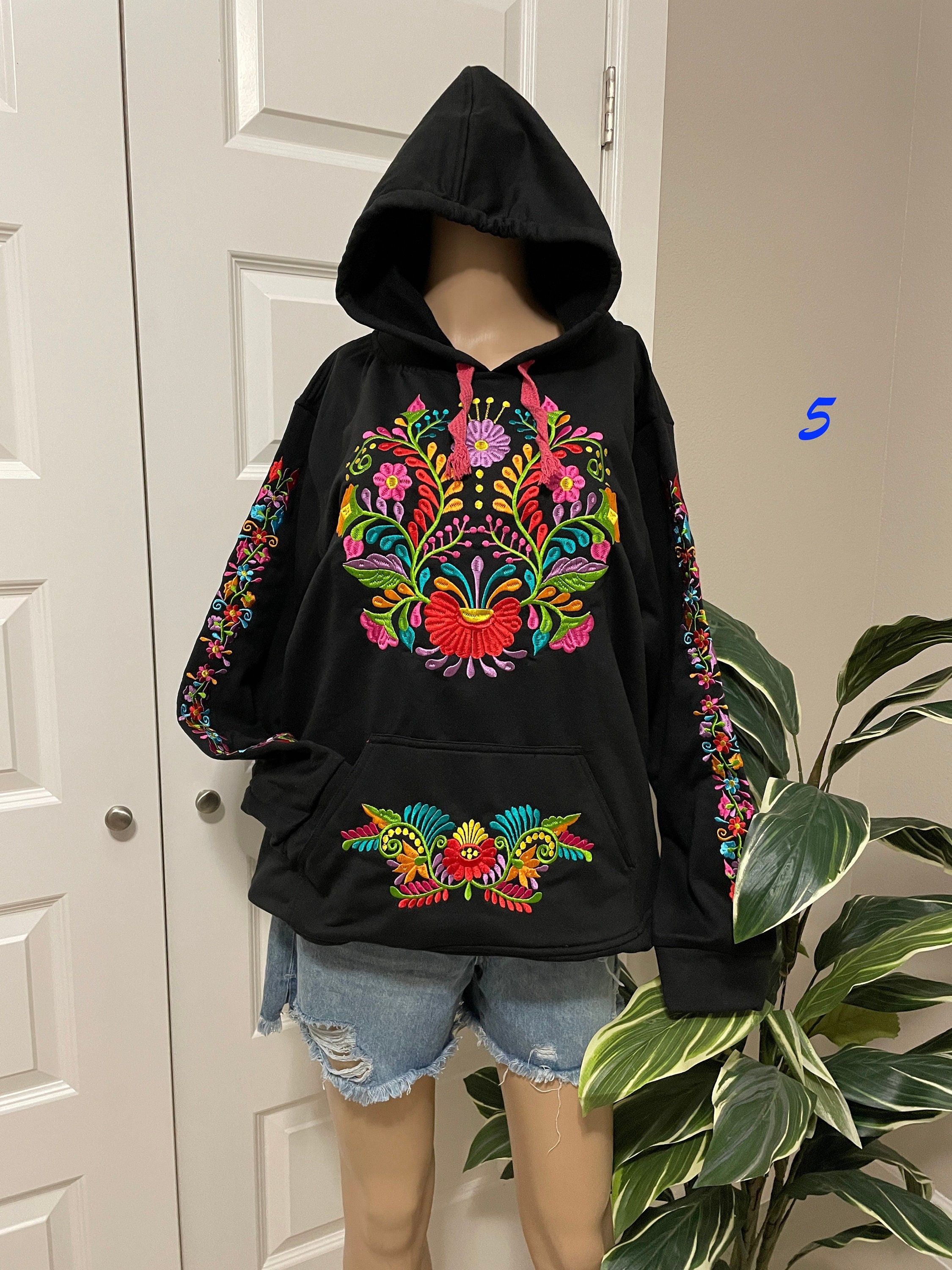 Image of Large Mexican Embroidered Pullover Sweaters - Floral Embroidered Sweaters