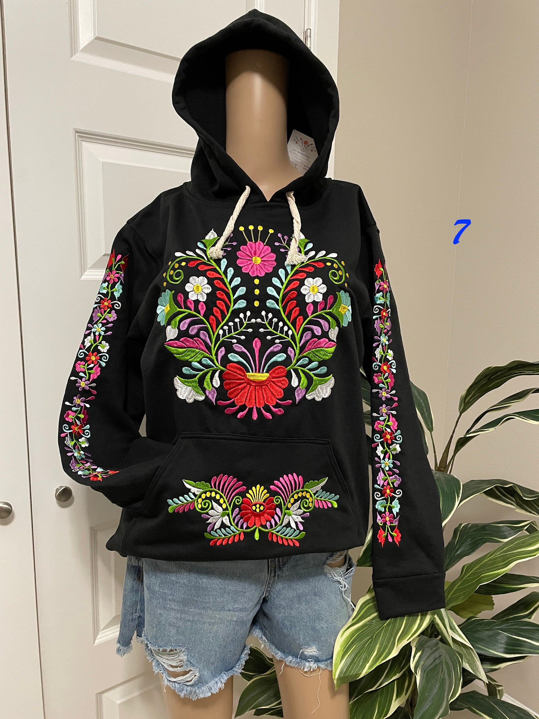 Image of Large Mexican Embroidered Pullover Sweaters - Floral Embroidered Sweaters