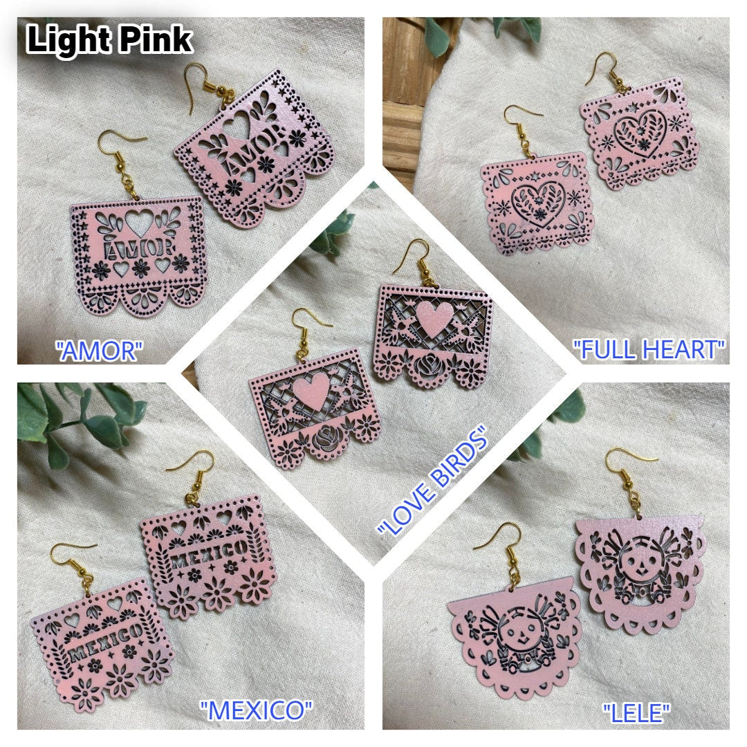 Image of Beautiful Hand Made Wooden Papel Picado Earrings - Artisan Made Earrings from Guadalajara, Mexico - Earrings
