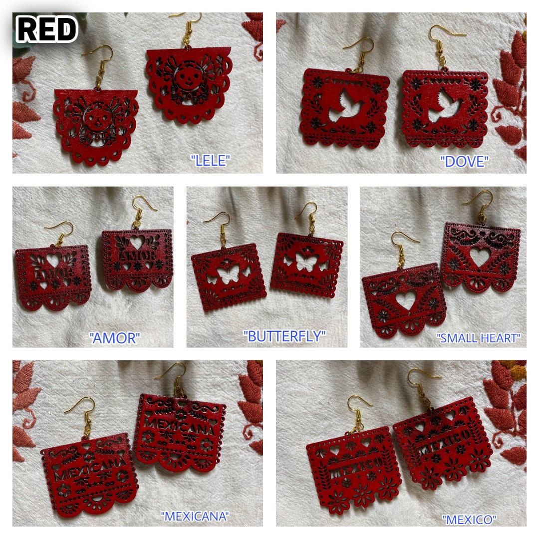 Image of Beautiful Hand Made Wooden Papel Picado Earrings - Artisan Made Earrings from Guadalajara, Mexico - Earrings