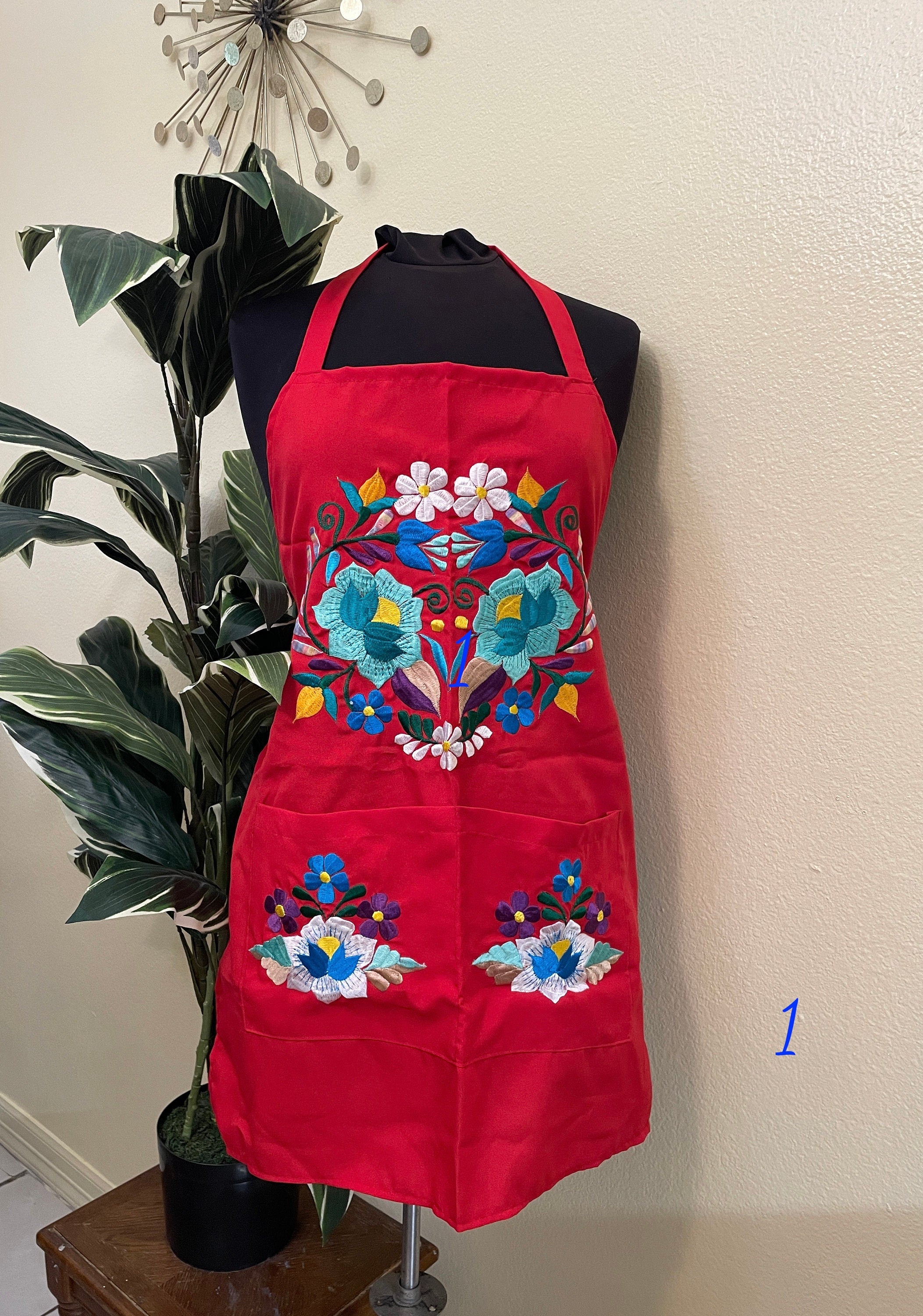 Image of RED Special & Beautiful Embroidered Edition Aprons - Artisan Made Embroidered Aprons