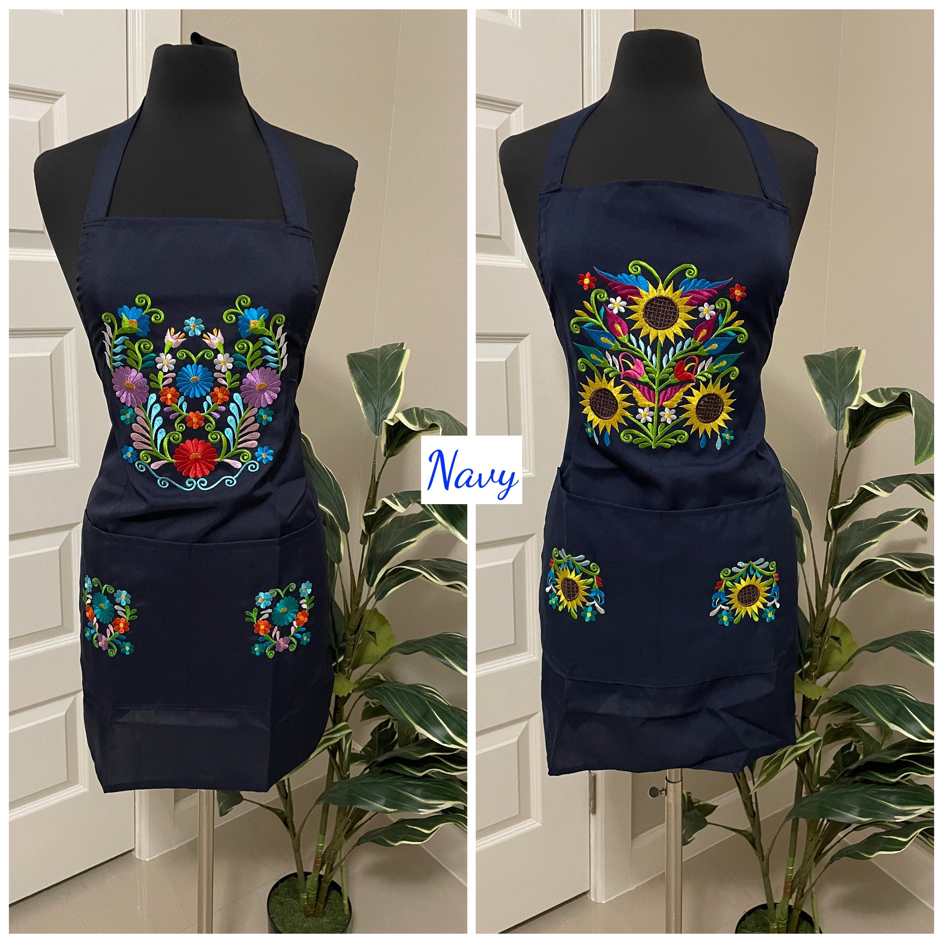 Image of Stunning Handcrafted Floral Design Embroidered Cooking Apron | Unique Kitchen Accessories