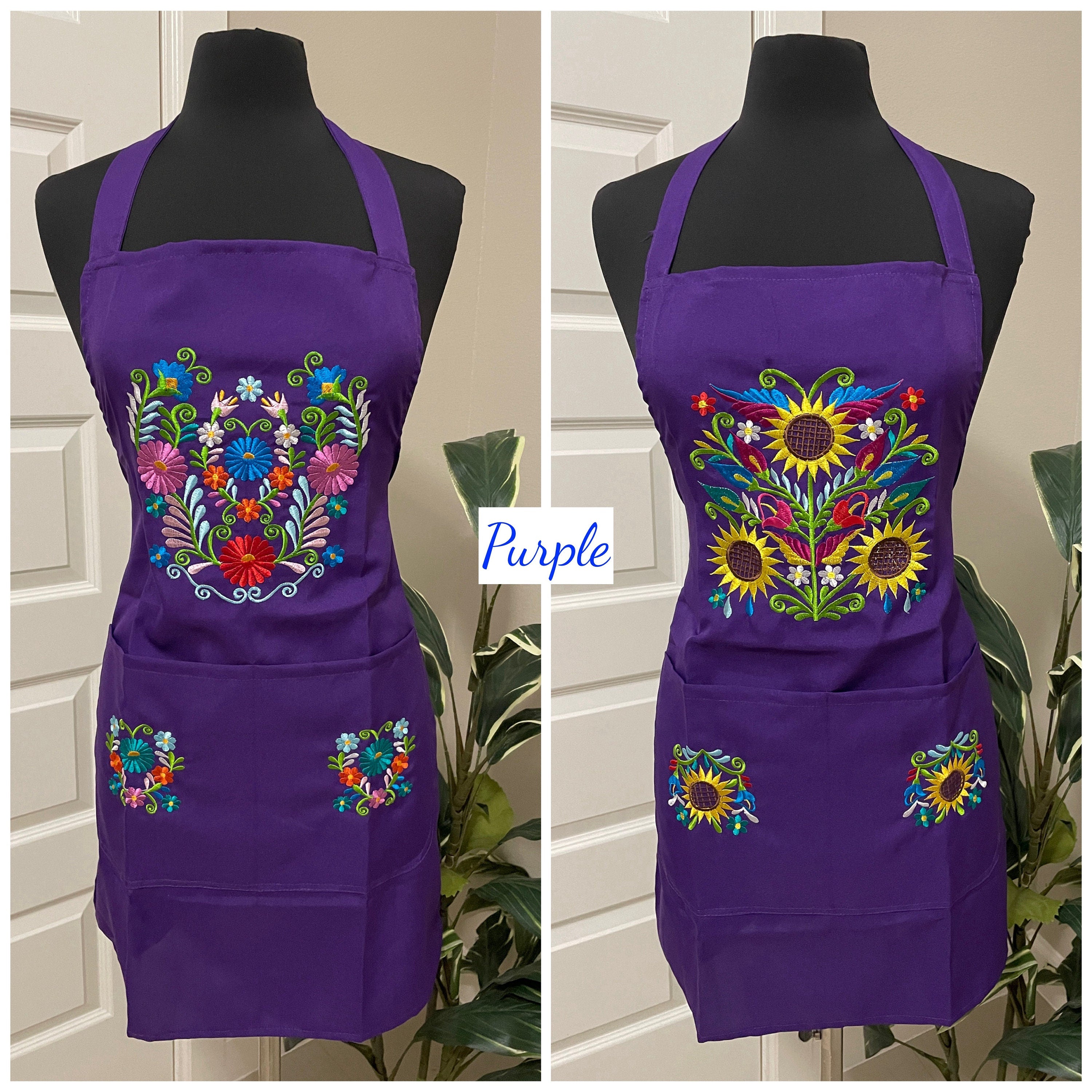 Stunning Handcrafted Floral Design Embroidered Cooking Apron | Unique Kitchen Accessories