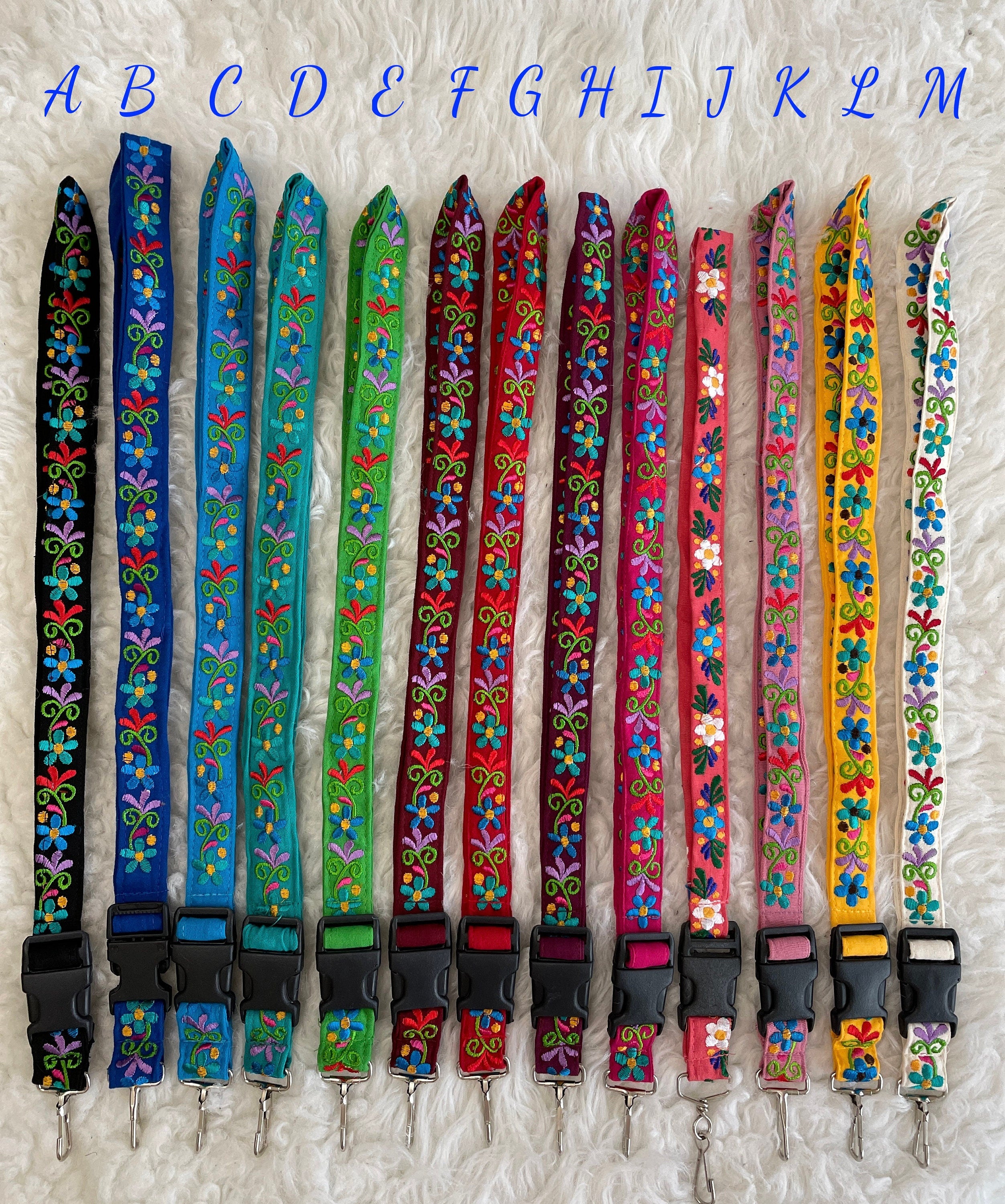 Floral Embroidered Clip Lanyard Key/ID Holder - Clip Lanyard Key/ID Holder - Artisanal made