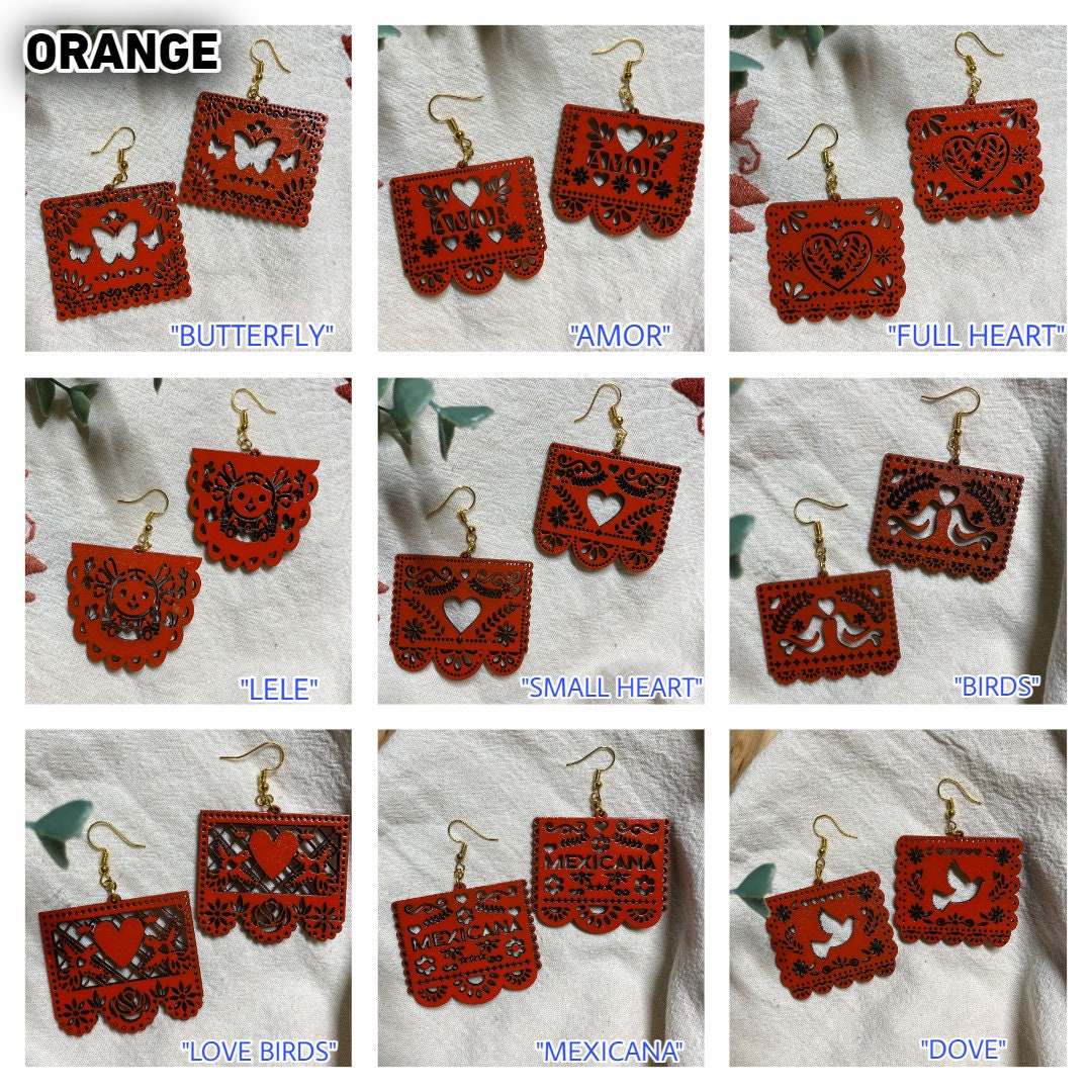 Image of Beautiful Hand Made Wooden Papel Picado Earrings - Artisan Made Earrings from Guadalajara, Mexico - Earrings