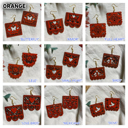 Image of Beautiful Hand Made Wooden Papel Picado Earrings - Artisan Made Earrings from Guadalajara, Mexico - Earrings