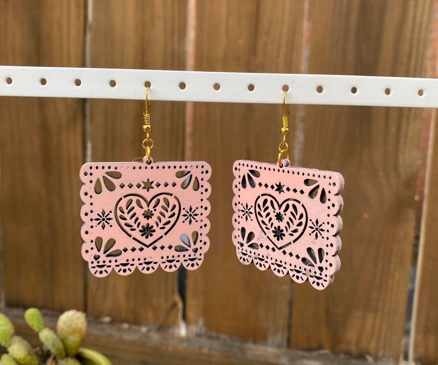 Beautiful Hand Made Wooden Papel Picado Earrings - Artisan Made Earrings from Guadalajara, Mexico - Earrings
