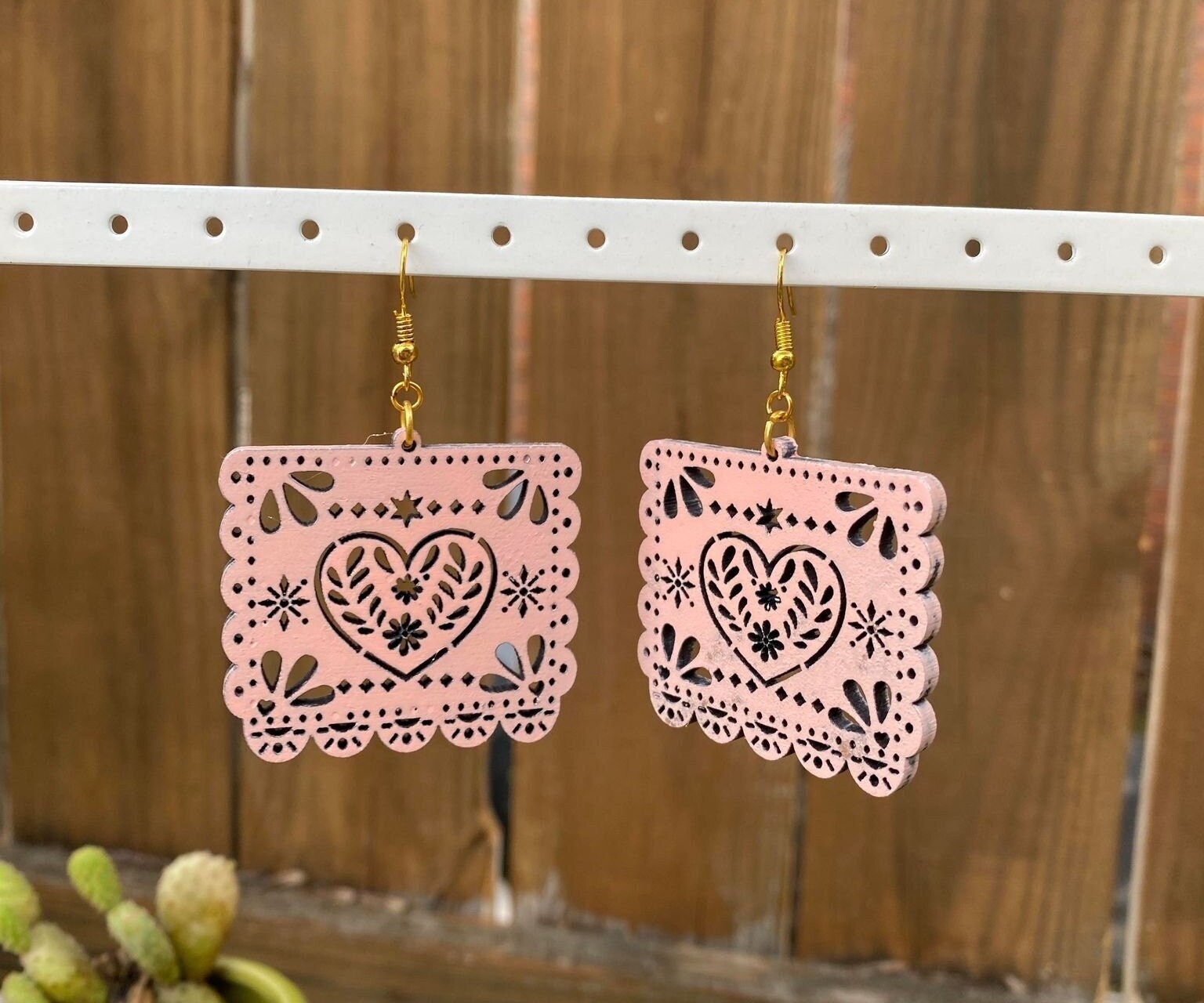 Image of Beautiful Hand Made Wooden Papel Picado Earrings - Artisan Made Earrings from Guadalajara, Mexico - Earrings