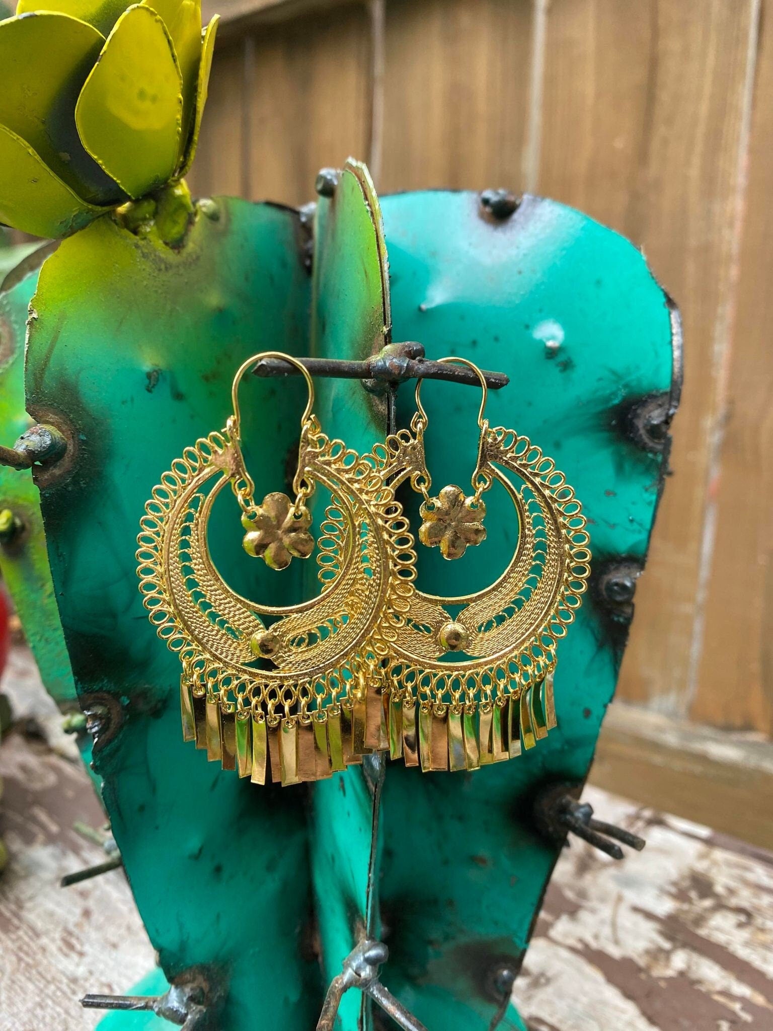Image of India Daisy-Traditional Mexican Artisanal Earrings-Gold/Silver Plated Circular Floral Folkloric Earrings made by our Oaxaca Artisan Partners