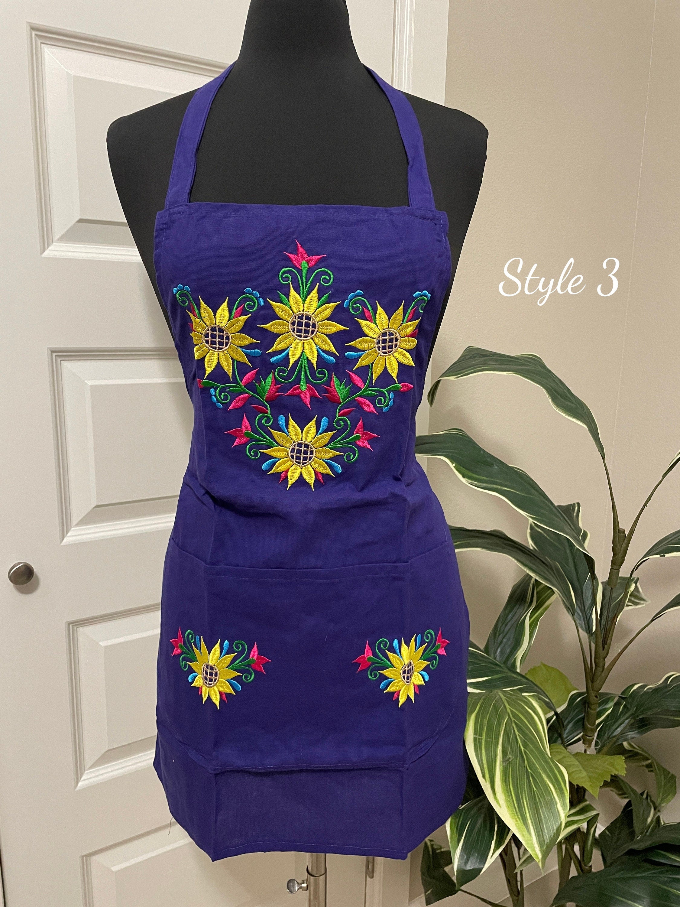 Image of Unique Purple Embroidered Aprons - Handcrafted Artisan Kitchen Aprons