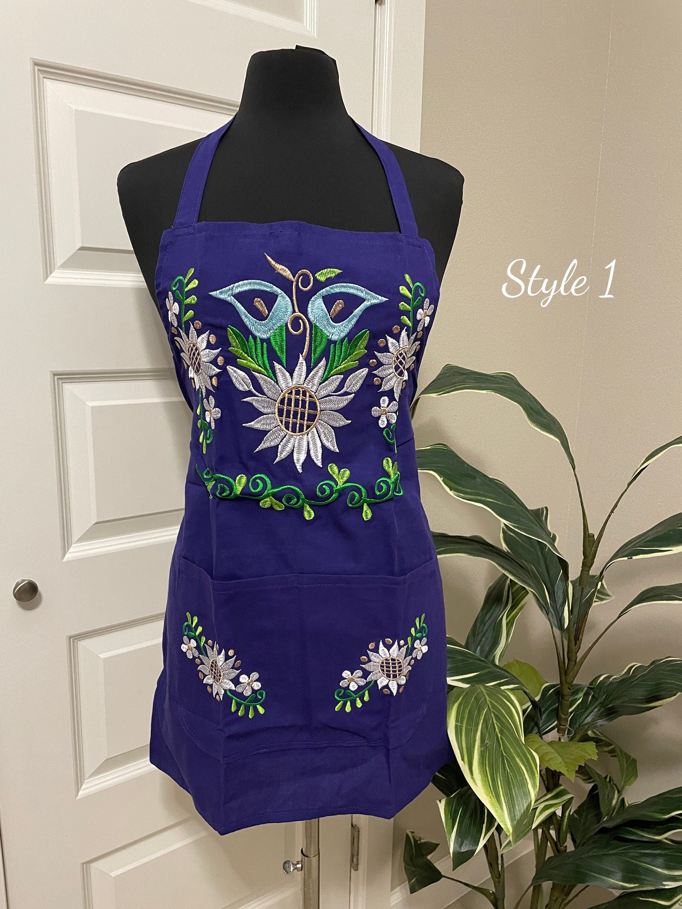Image of Unique Purple Embroidered Aprons - Handcrafted Artisan Kitchen Aprons