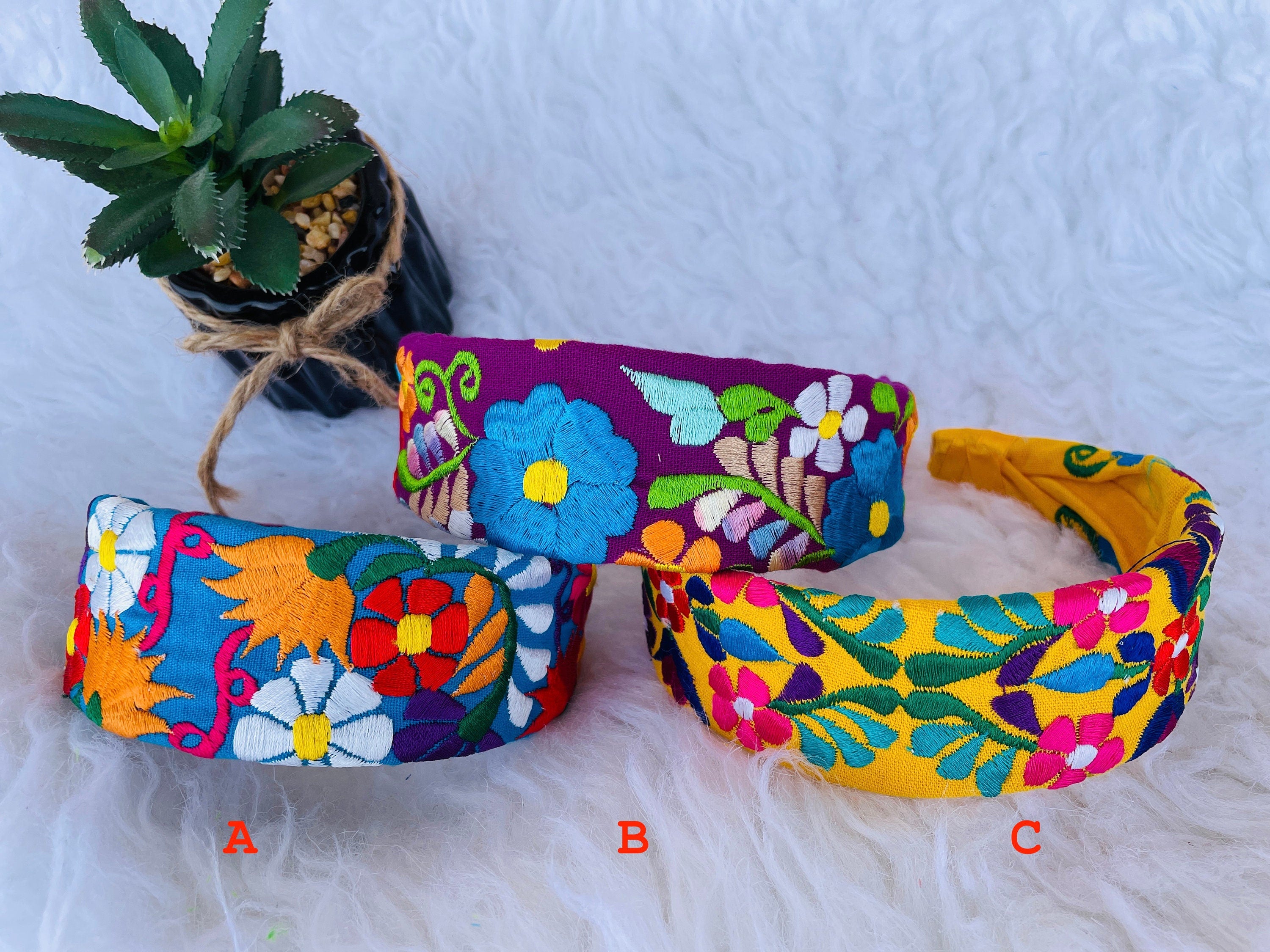 Hand Embroidered Floral Headbands - Artisanal Headbands - Handcrafted Headbands - A
