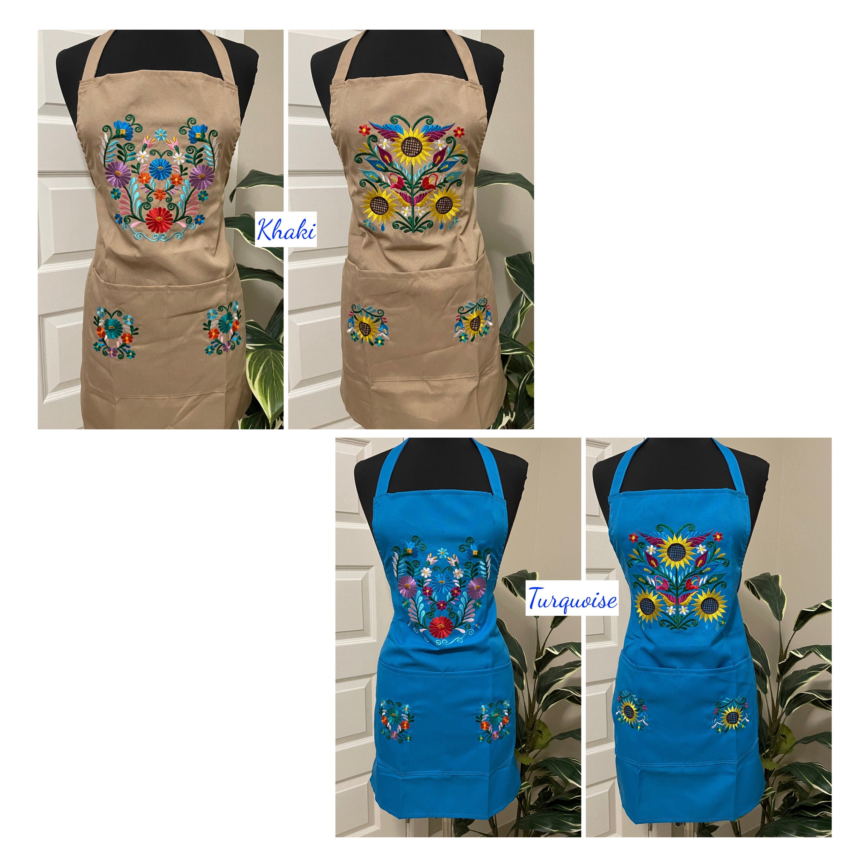 Stunning Handcrafted Floral Design Embroidered Cooking Apron | Unique Kitchen Accessories