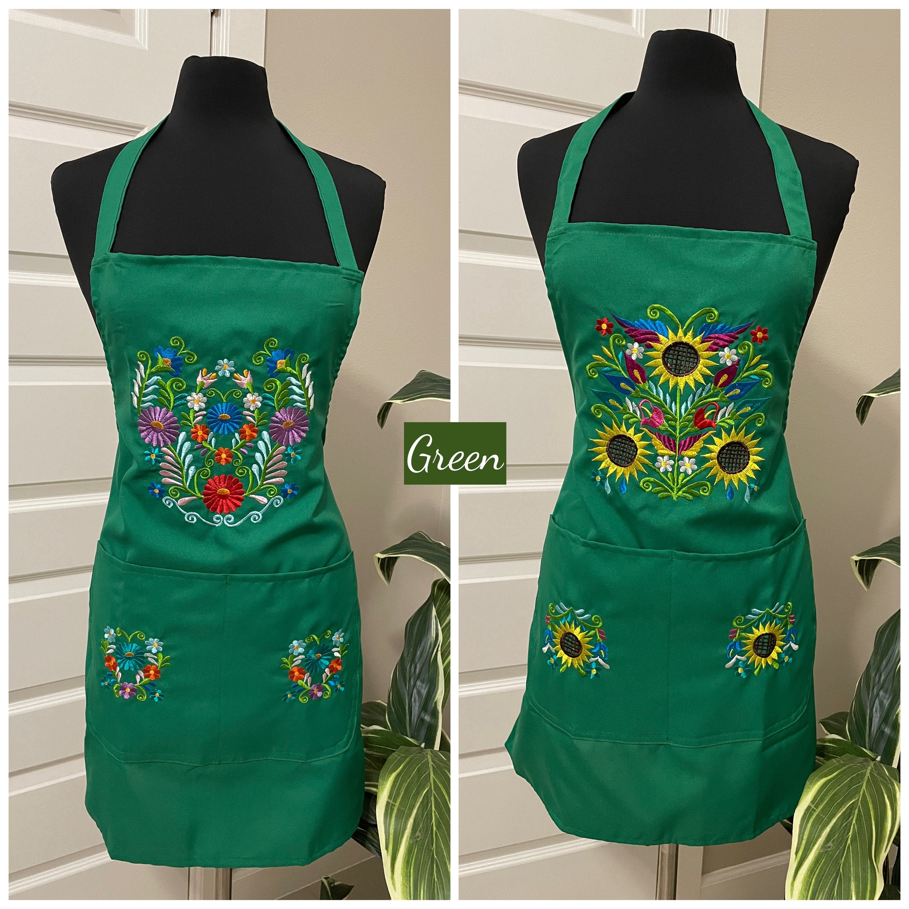 Stunning Handcrafted Floral Design Embroidered Cooking Apron | Unique Kitchen Accessories