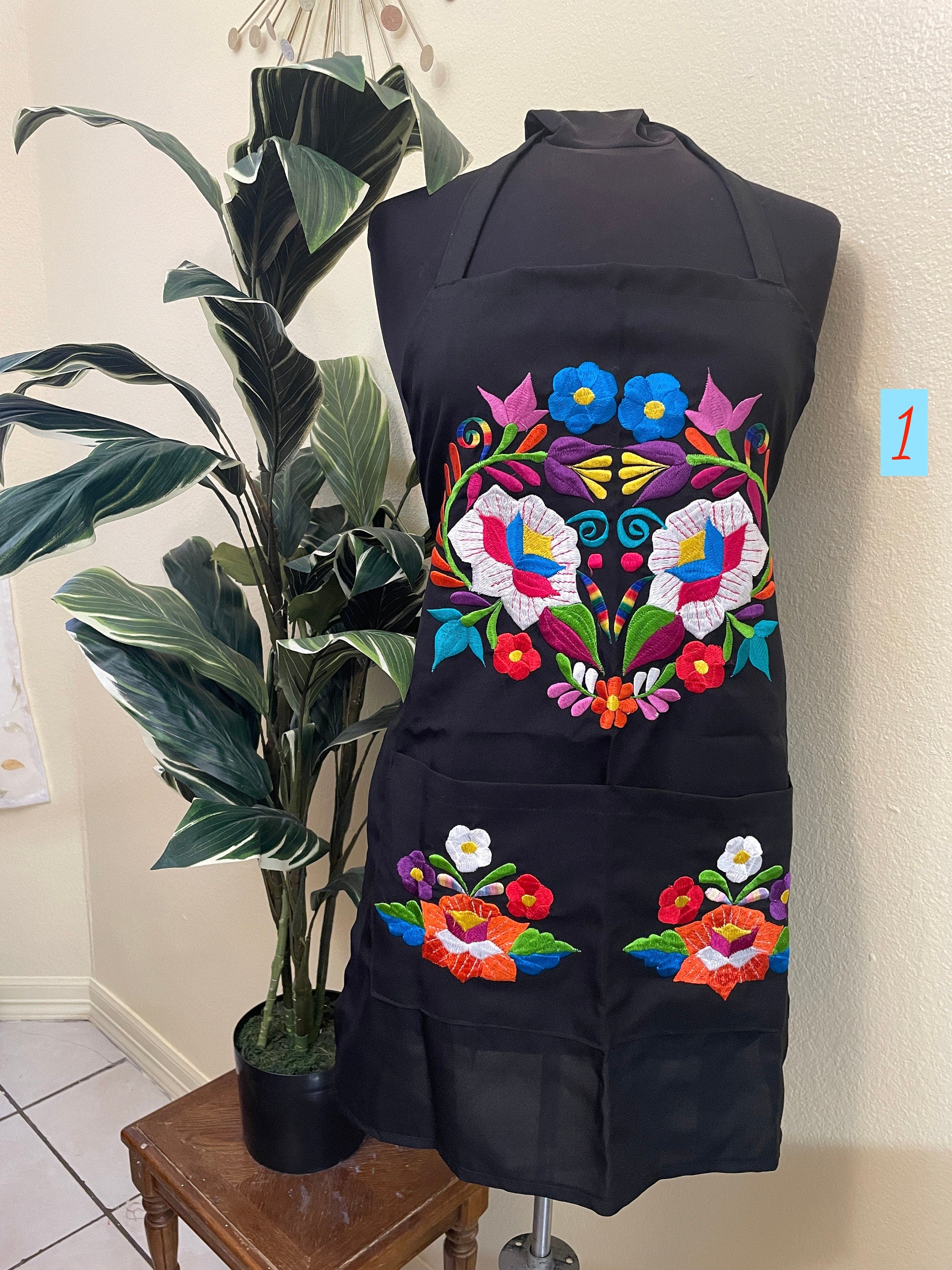 Image of BLACK - Special & Beautiful Embroidered Edition Aprons - Artisan Made Embroidered Aprons