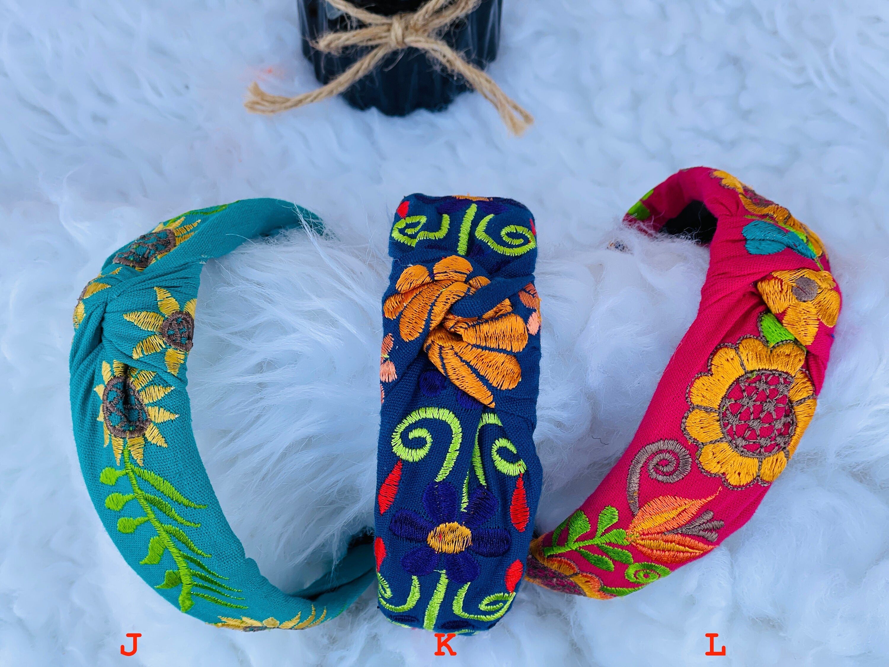 Image of Hand Embroidered Floral Headbands - Artisanal Headbands - Handcrafted Headbands - A