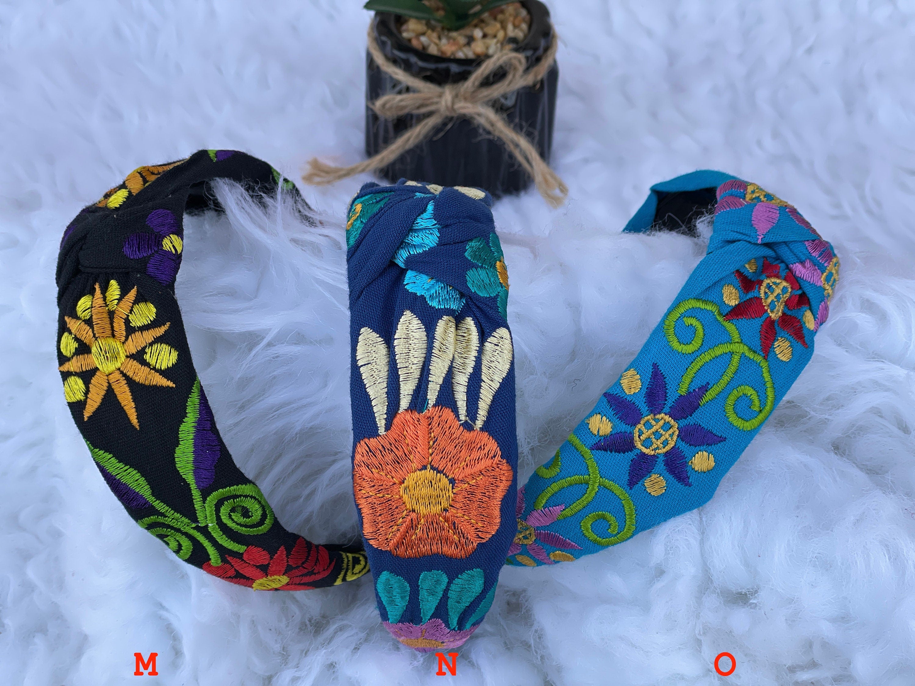 Hand Embroidered Floral Headbands - Artisanal Headbands - Handcrafted Headbands - A
