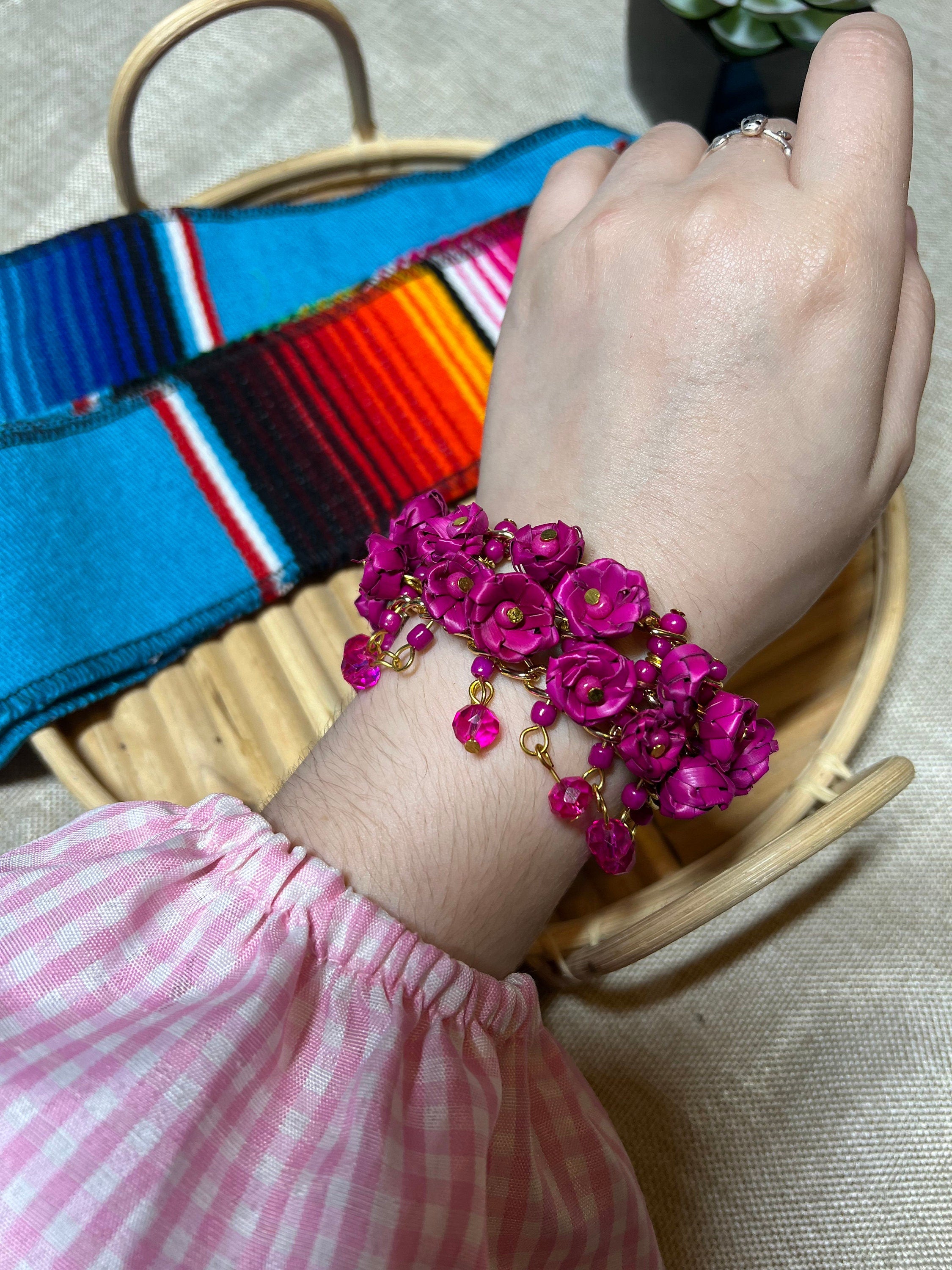 Image of Handmade Palm Leaf Woven Flower Bracelet