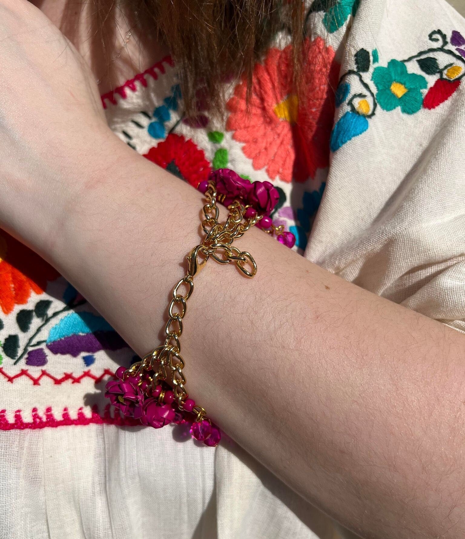 Handmade Palm Leaf Woven Flower Bracelet