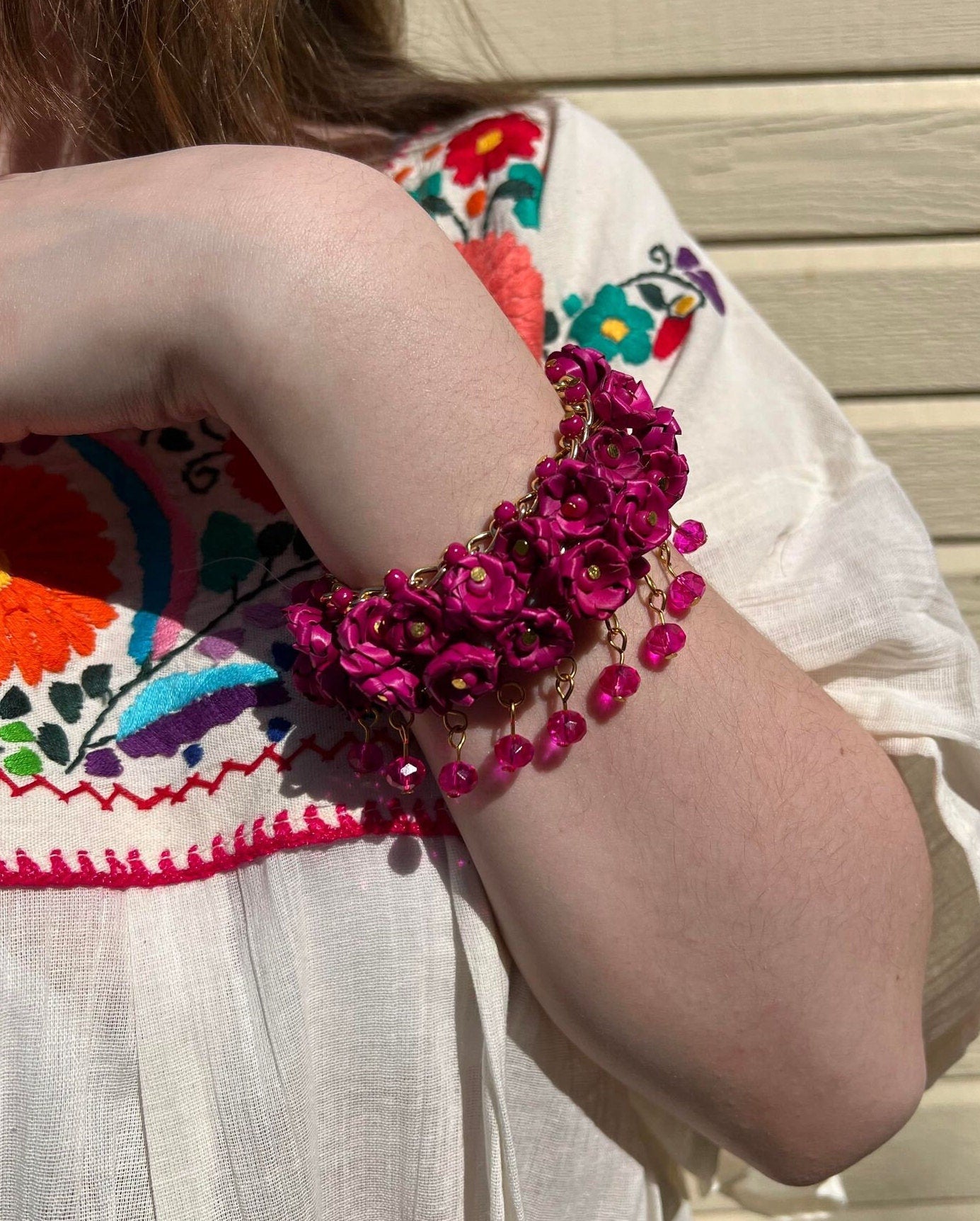 Handmade Palm Leaf Woven Flower Bracelet