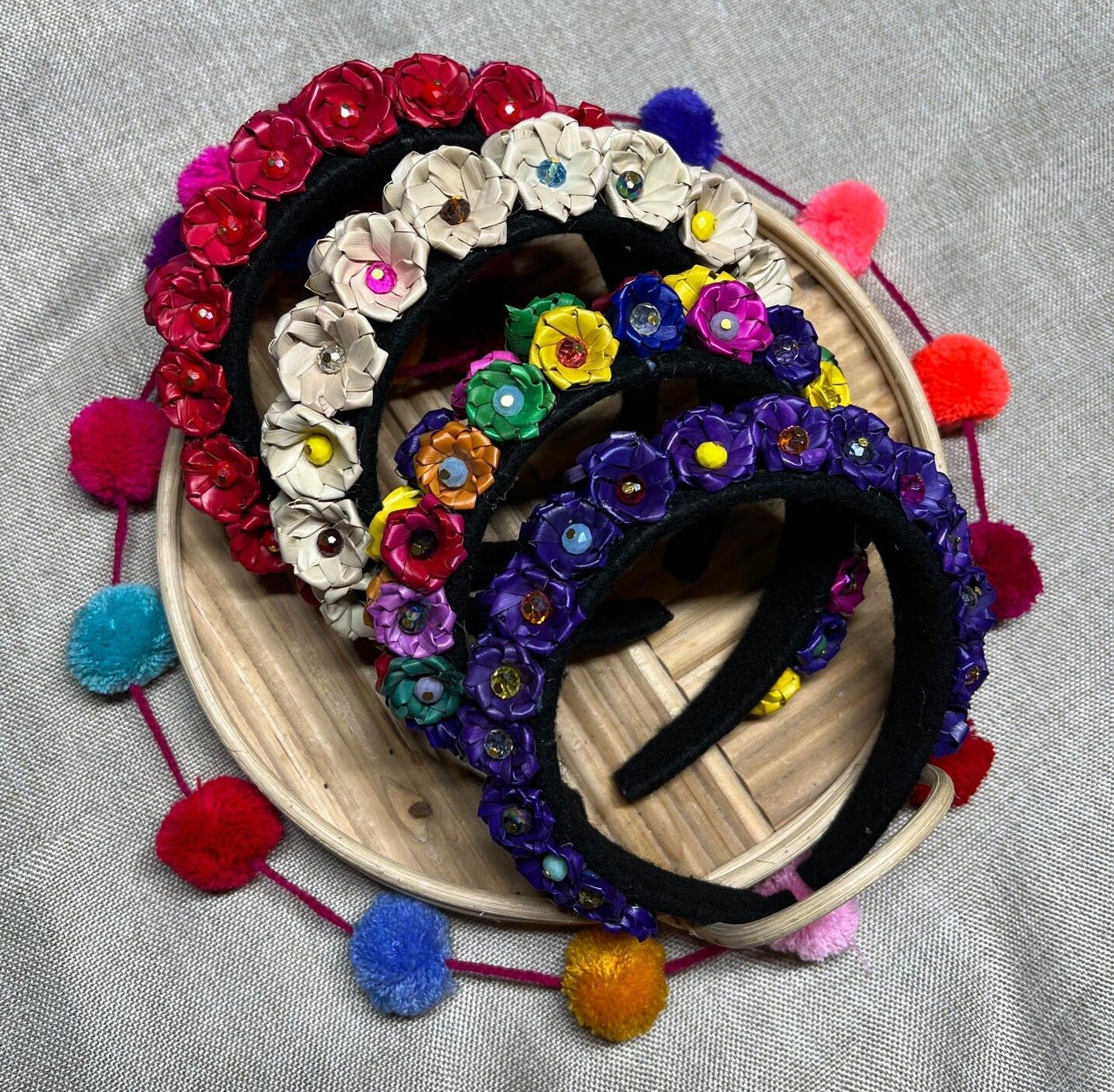 Image of Beautiful Handwoven Palm Leaf Flower Headbands