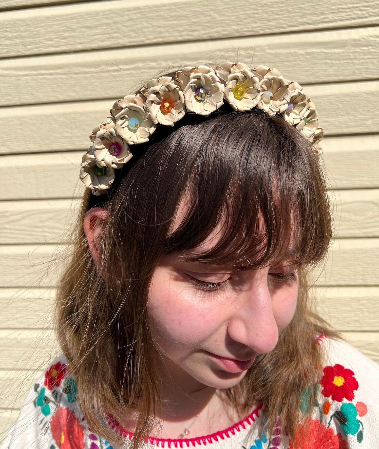 Image of Beautiful Handwoven Palm Leaf Flower Headbands