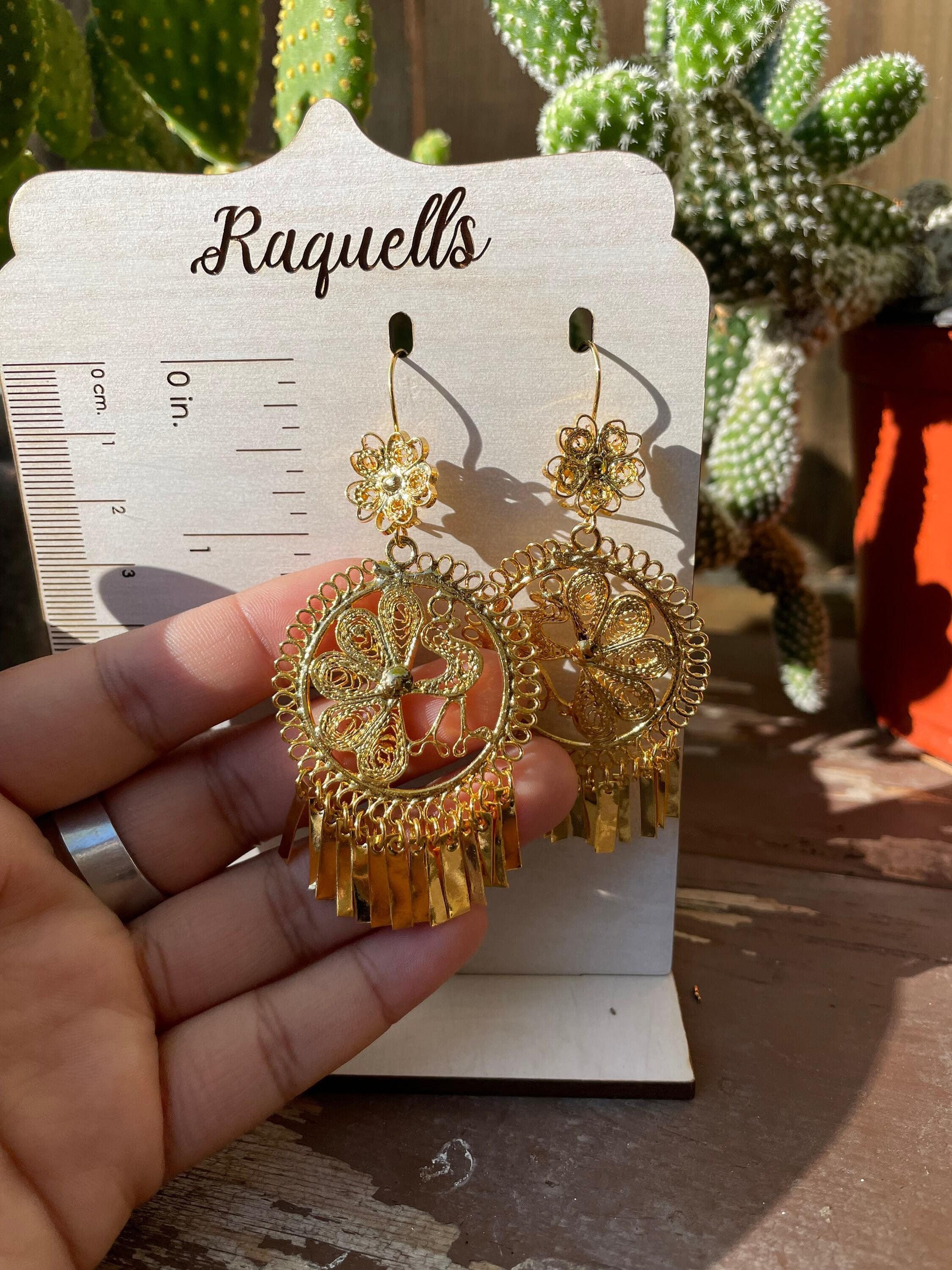 Image of Peacock-Gorgeous & Elegant Mexican Artisanal Gold Plated Filigree Earrings - Beautifully made by our Oaxaca Artisan Partners
