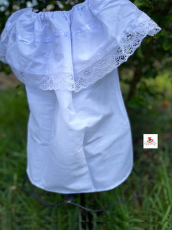 Image of White Peasant Blouse - with satin white ribbon & white lace