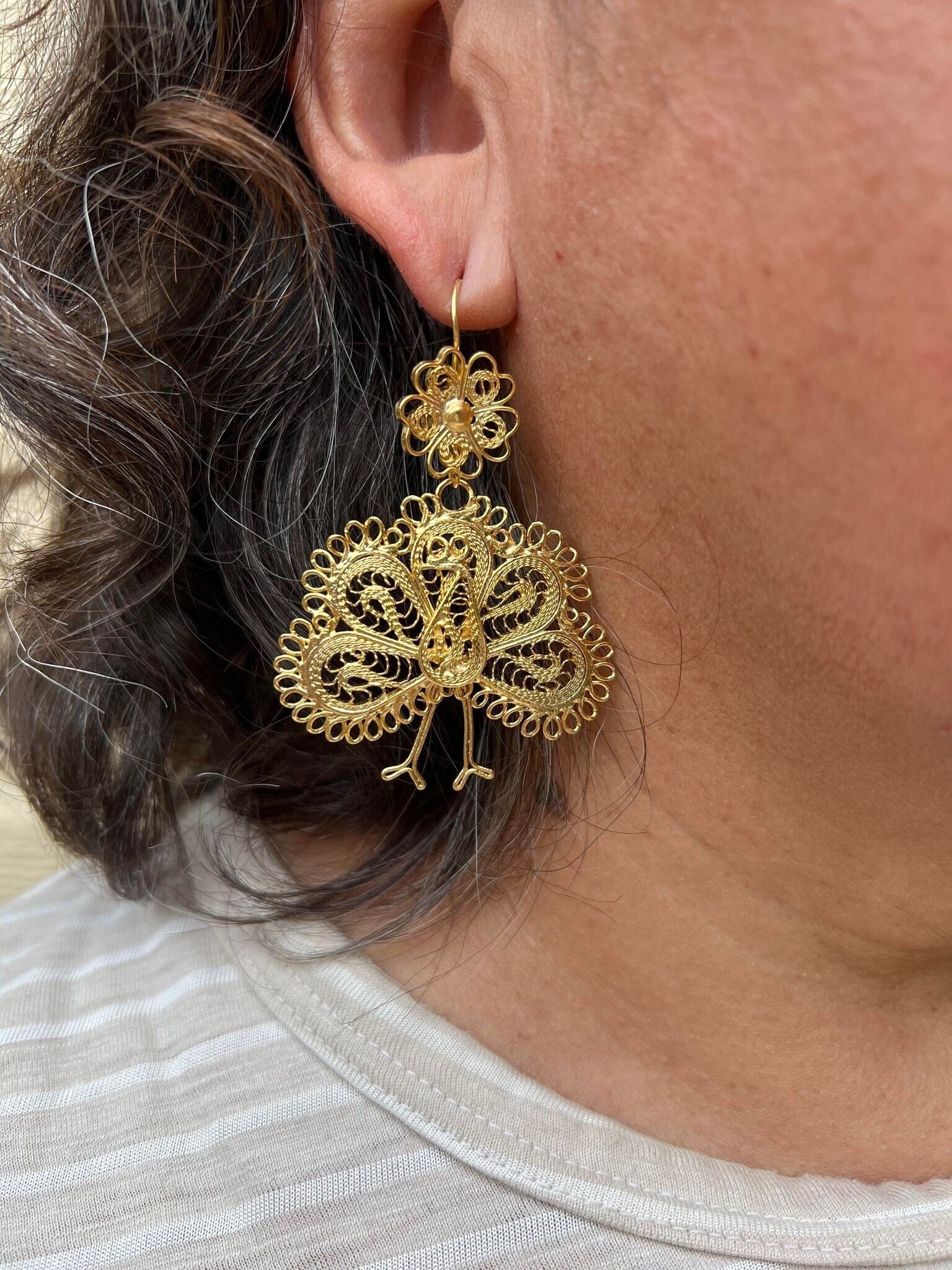 Image of Beautiful Peacock Mexican Artisanal Earrings - Folkloric Earrings made by our Oaxaca Artisan Partners