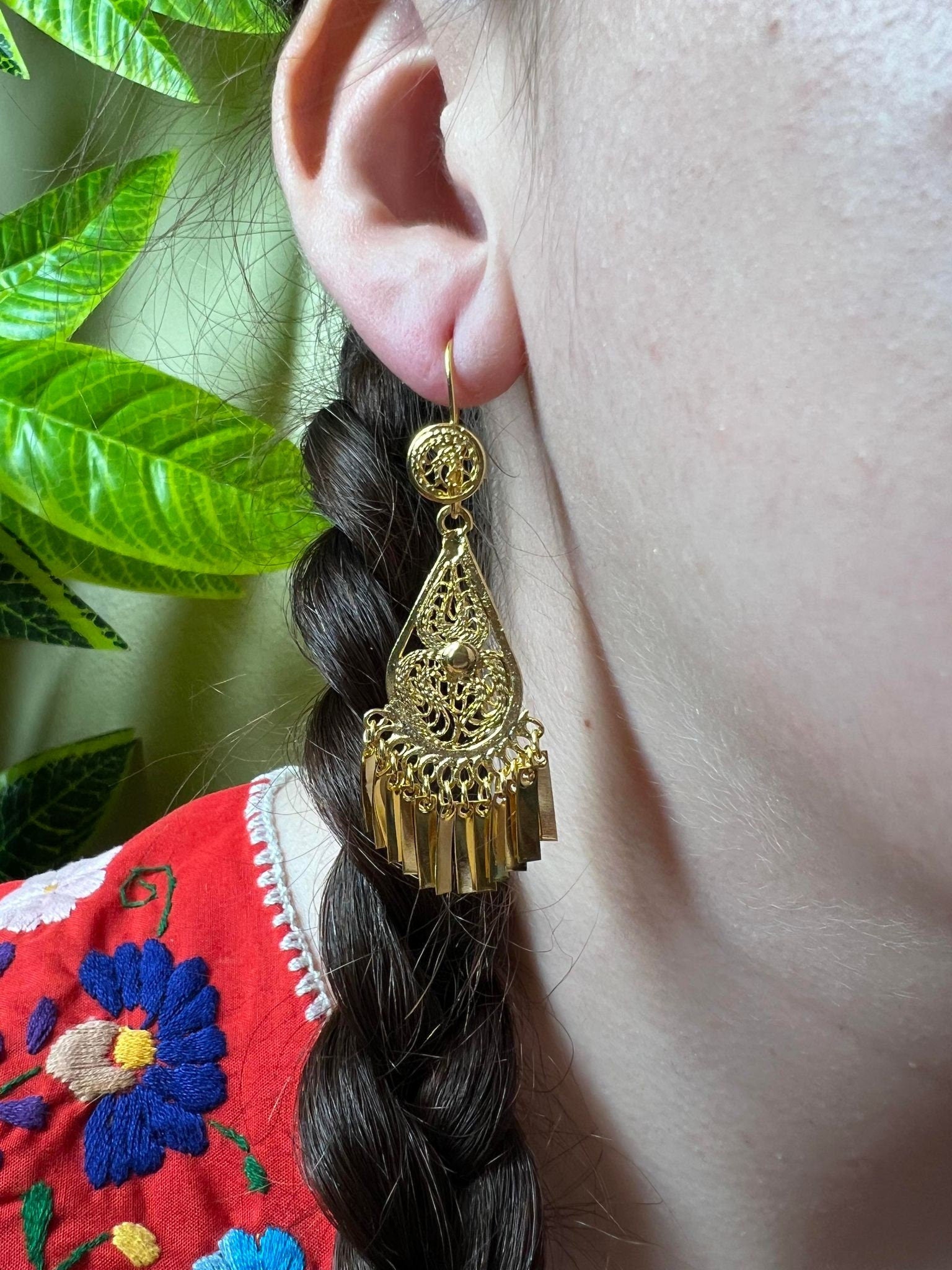 Image of Gota Rellena - Mexican Artisanal Earrings- Beautiful Filigree Gold Plated Rain Drop Folkloric Earrings made by our Oaxaca Artisan Partners