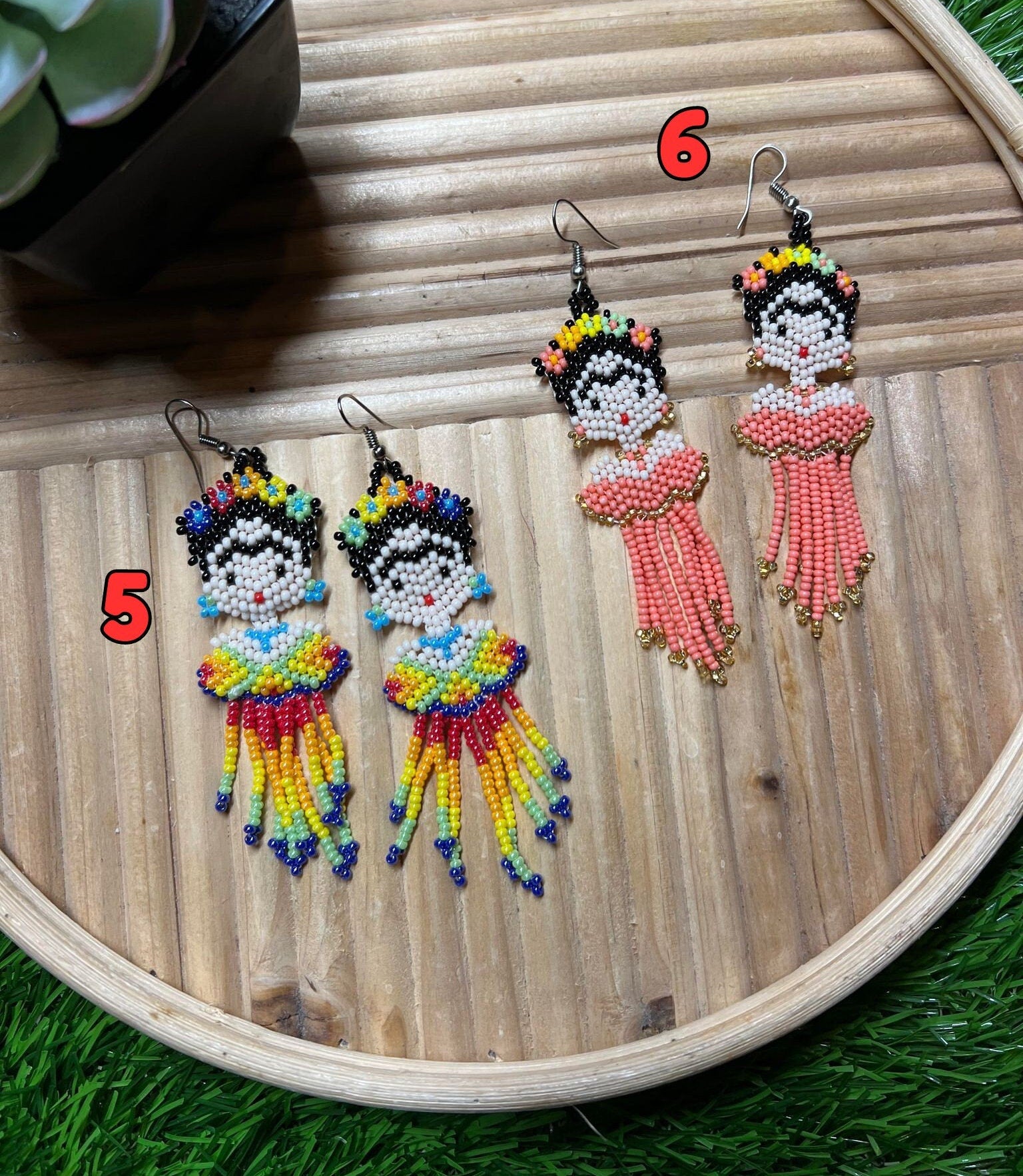 Image of Beautiful Beaded Handmade Frida Earrings - Artisan Made Jewelry