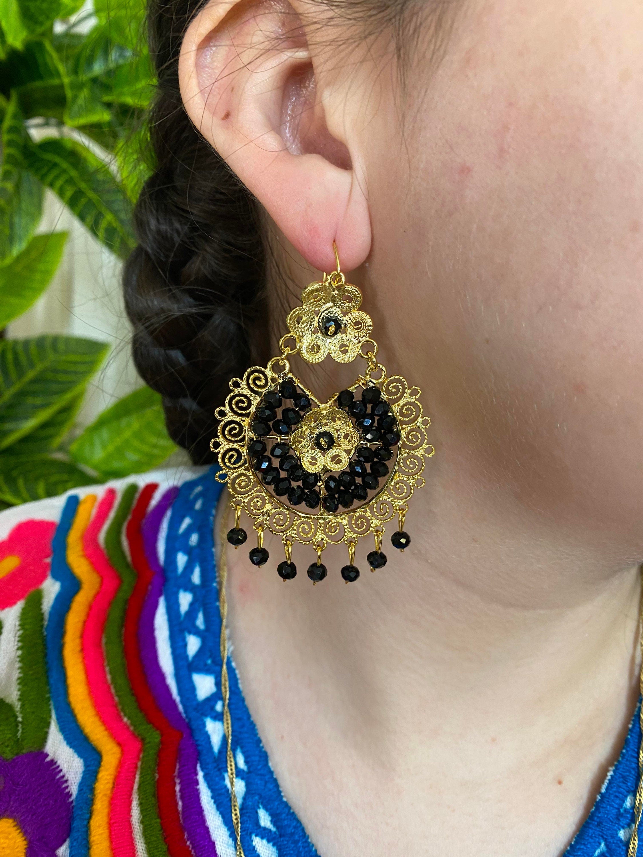 Image of Elegant Oaxacan Filigree Earrings - Handcrafted Gold Jewelry for Festive Vibes