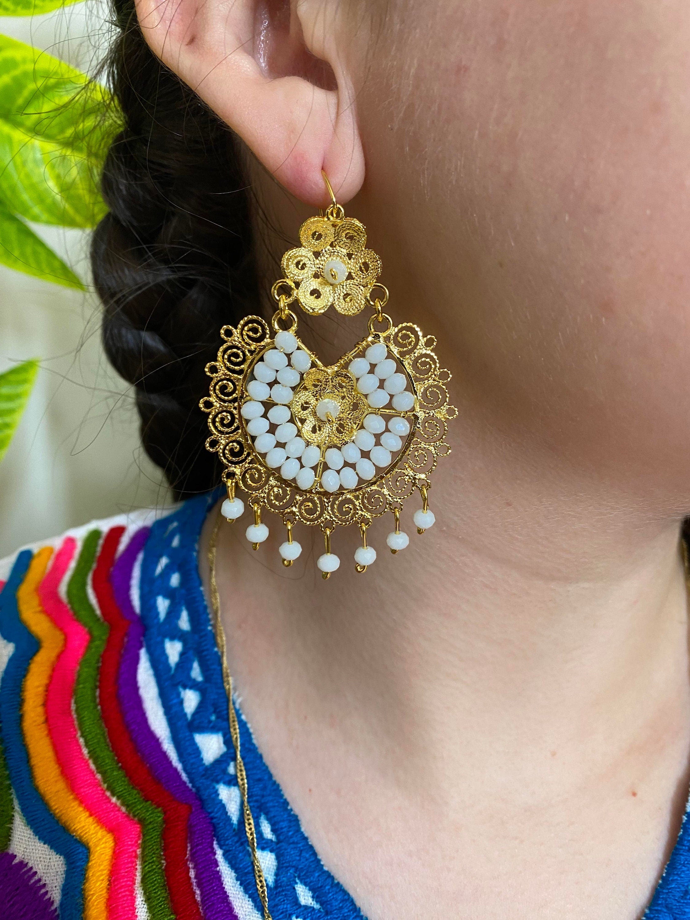 Image of Elegant Oaxacan Filigree Earrings - Handcrafted Gold Jewelry for Festive Vibes