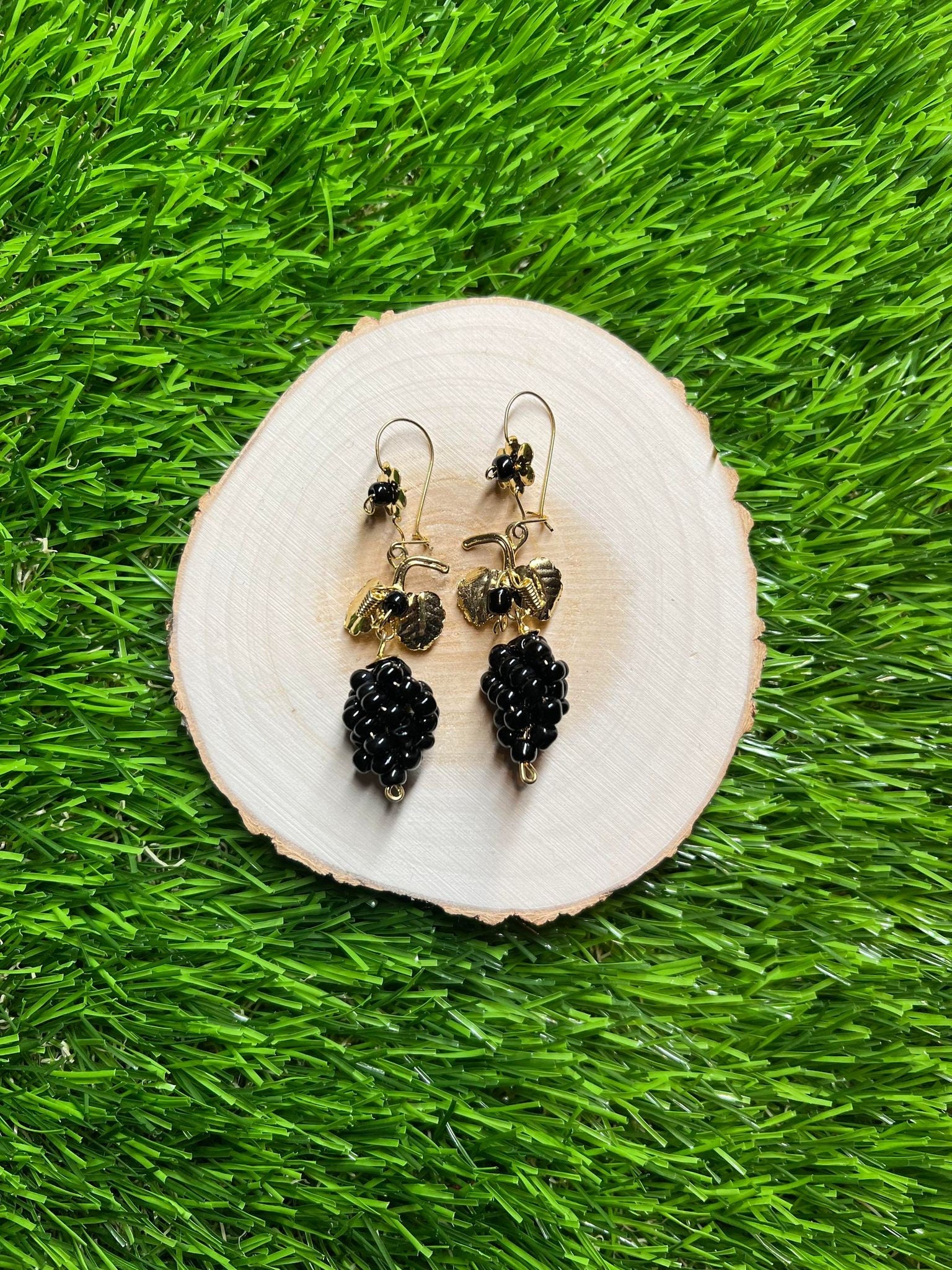 Image of Gorgeous Uva-Inspired Elegant Mexican Artisanal Gold-Plated Filigree Earrings - Beautiful Folkloric Earrings made by our Oaxaca Partners