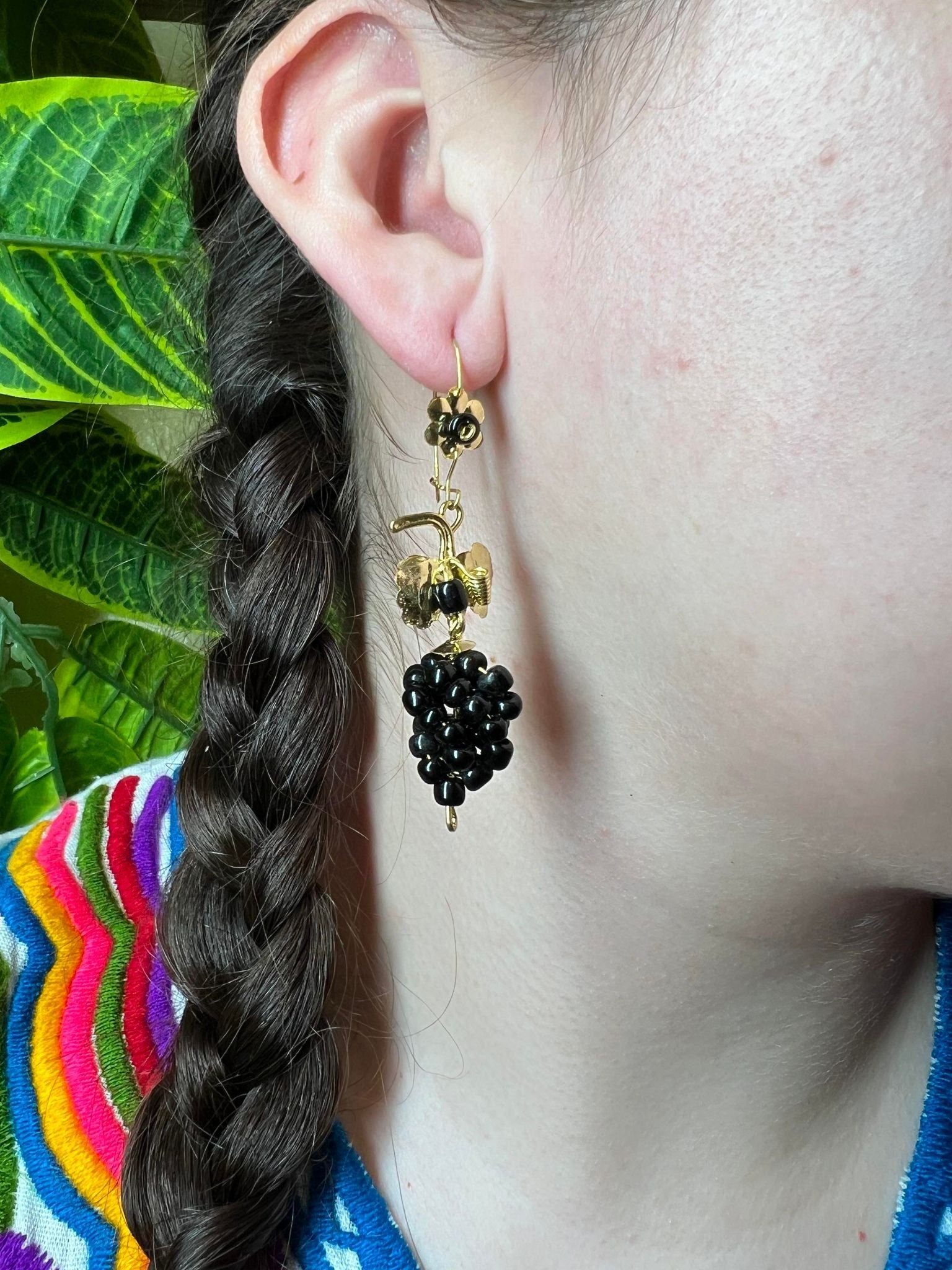 Image of Gorgeous Uva-Inspired Elegant Mexican Artisanal Gold-Plated Filigree Earrings - Beautiful Folkloric Earrings made by our Oaxaca Partners