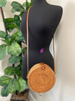 Image of Handwoven Wicker Round Crossbody - Round Straw Purse