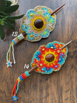 Image of Gorgeous Hand Beaded Hair Stick Barrette - Handmade Barrette - Artisanal Hair Accessory