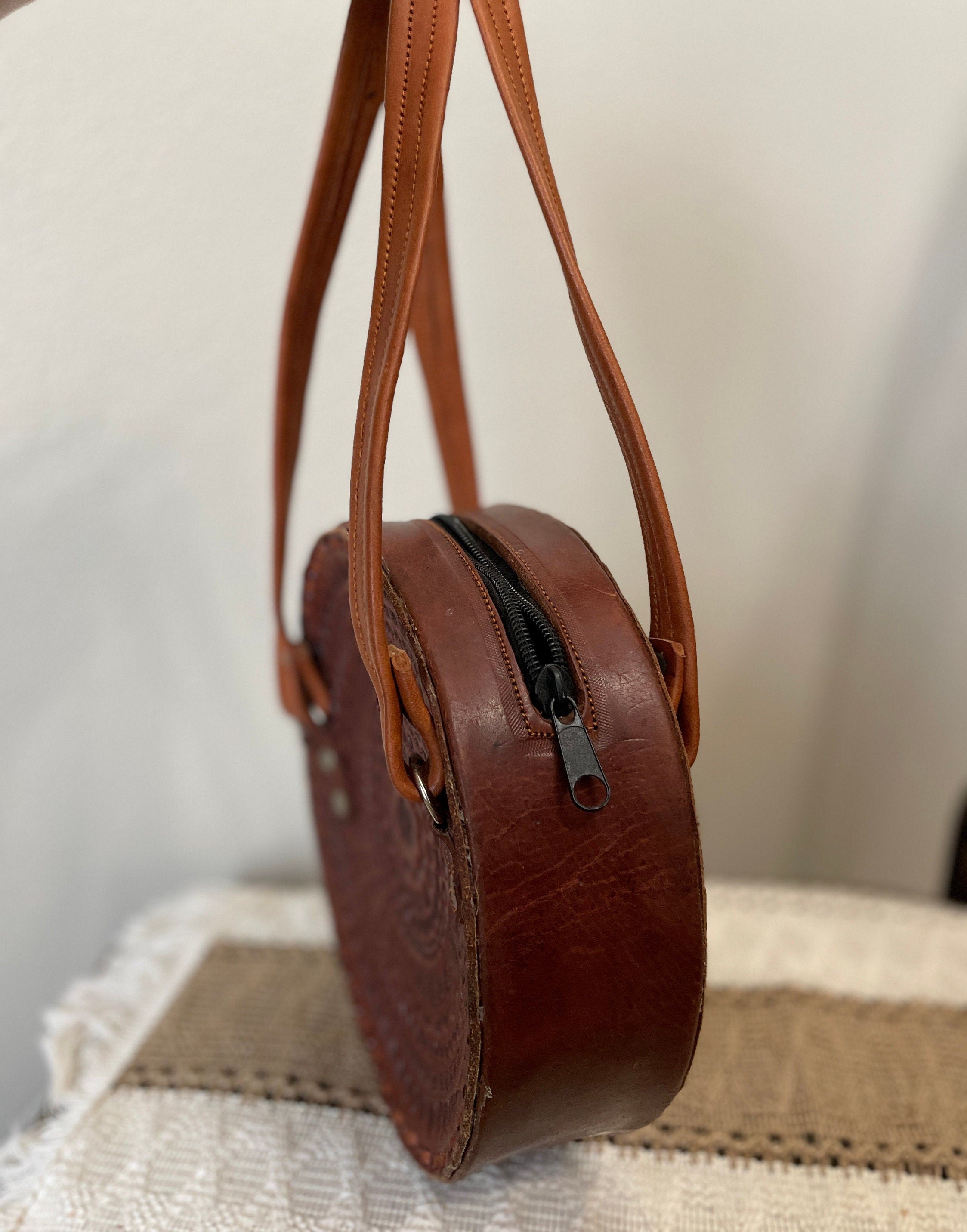 Image of Handmade Leather Crossbody Purses - Embroidered Genuine Leather Bag