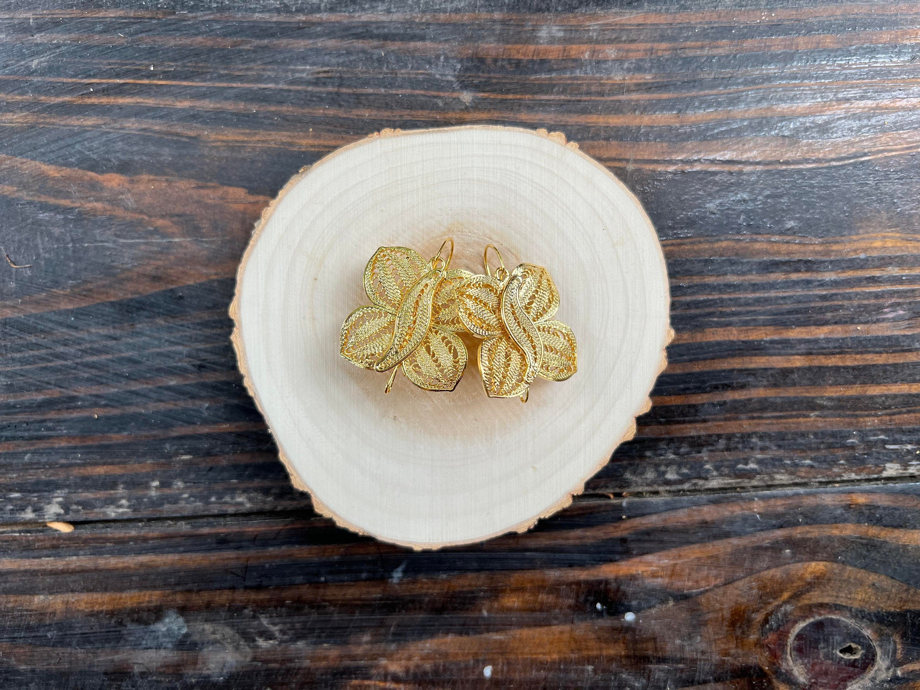 Mariposa - Mexican Artisanal Earrings- Beautiful Filigree Gold Plated Butterfly Folkloric Earrings made by our Oaxaca Artisan Partners